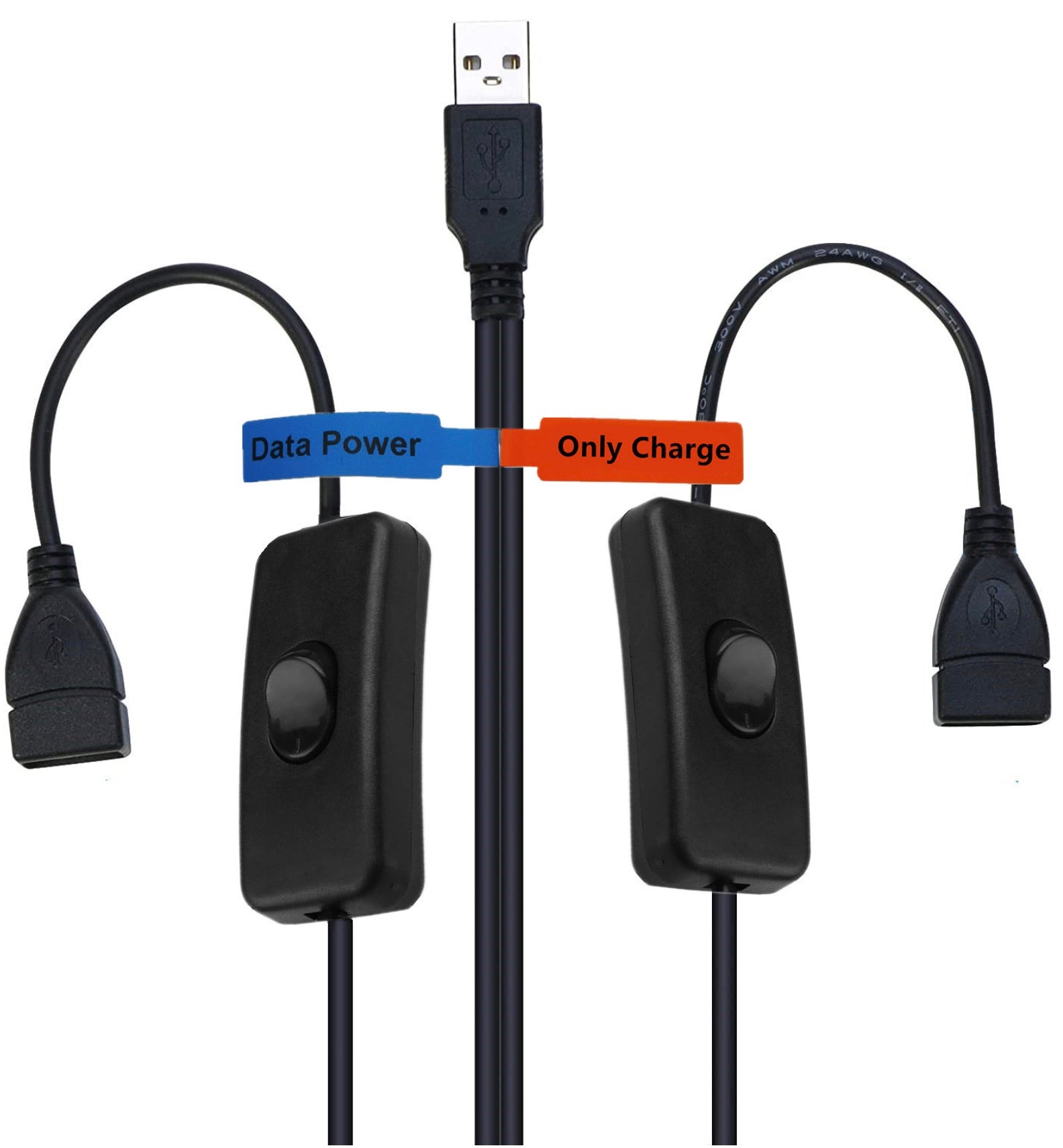 USB 2.0 A Male to Dual Female Y Extension Cable Splitter with ON/OFF Switch