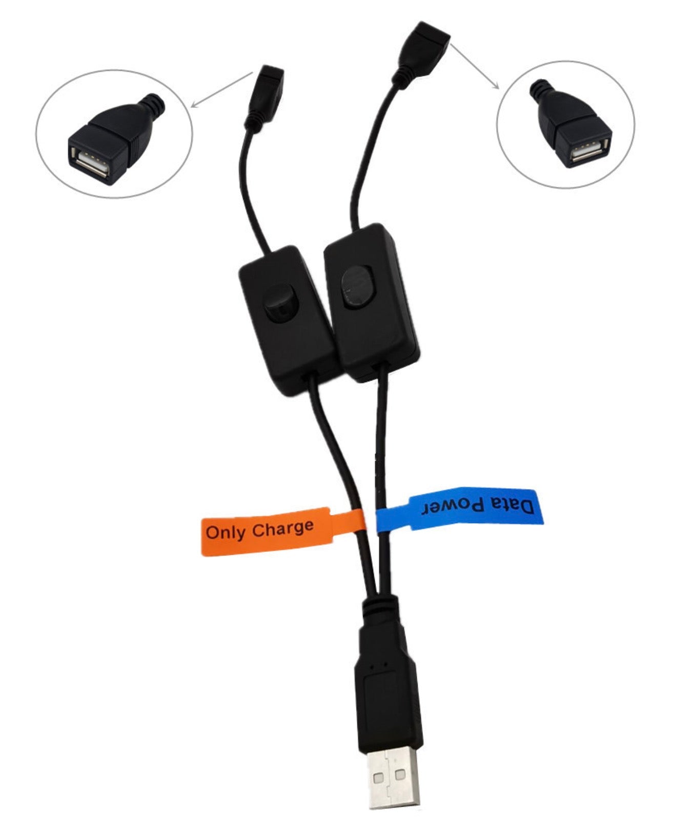 USB 2.0 A Male to Dual Female Y Extension Cable Splitter with ON/OFF Switch