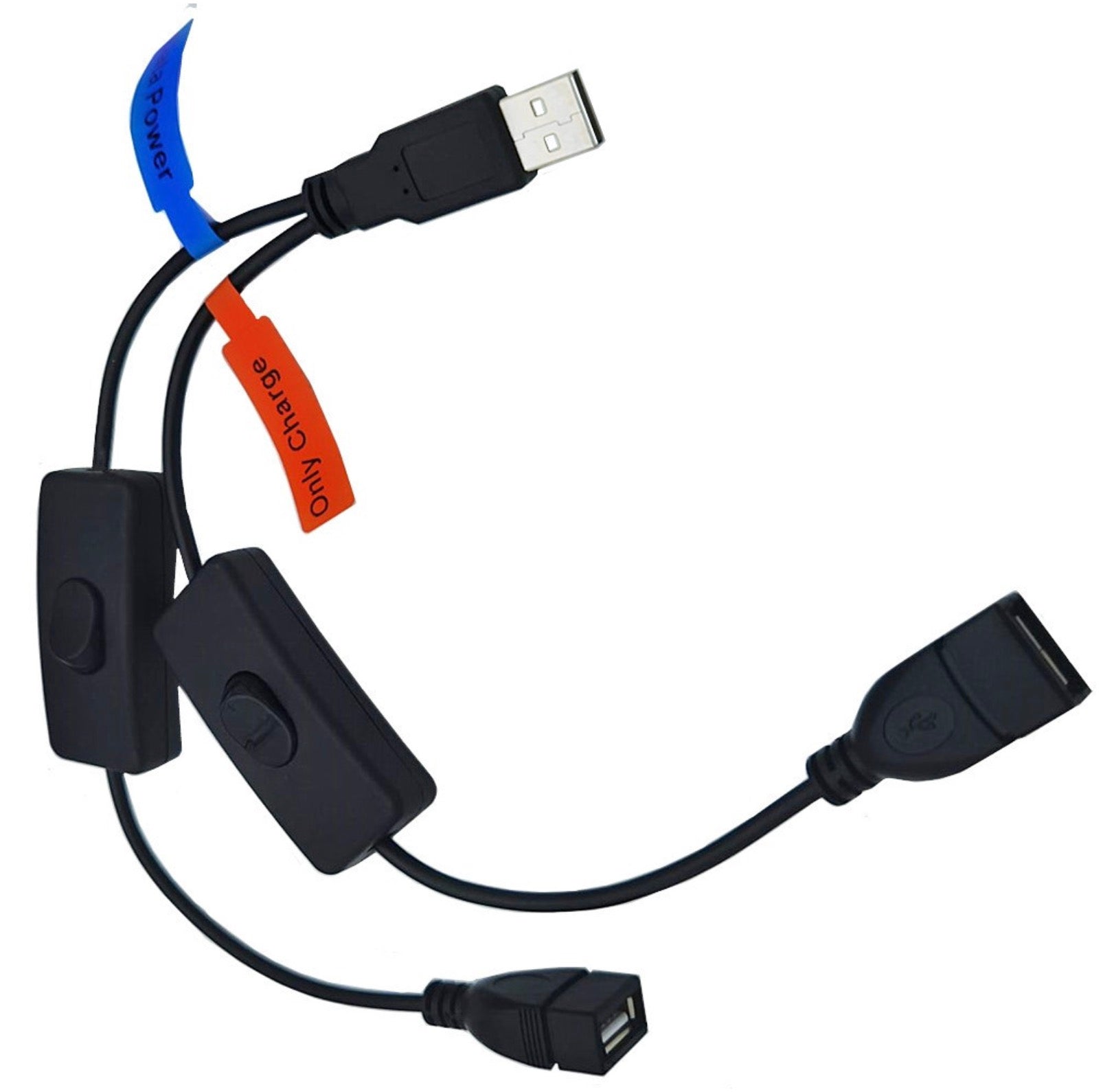 USB 2.0 A Male to Dual Female Y Extension Cable Splitter with ON/OFF Switch