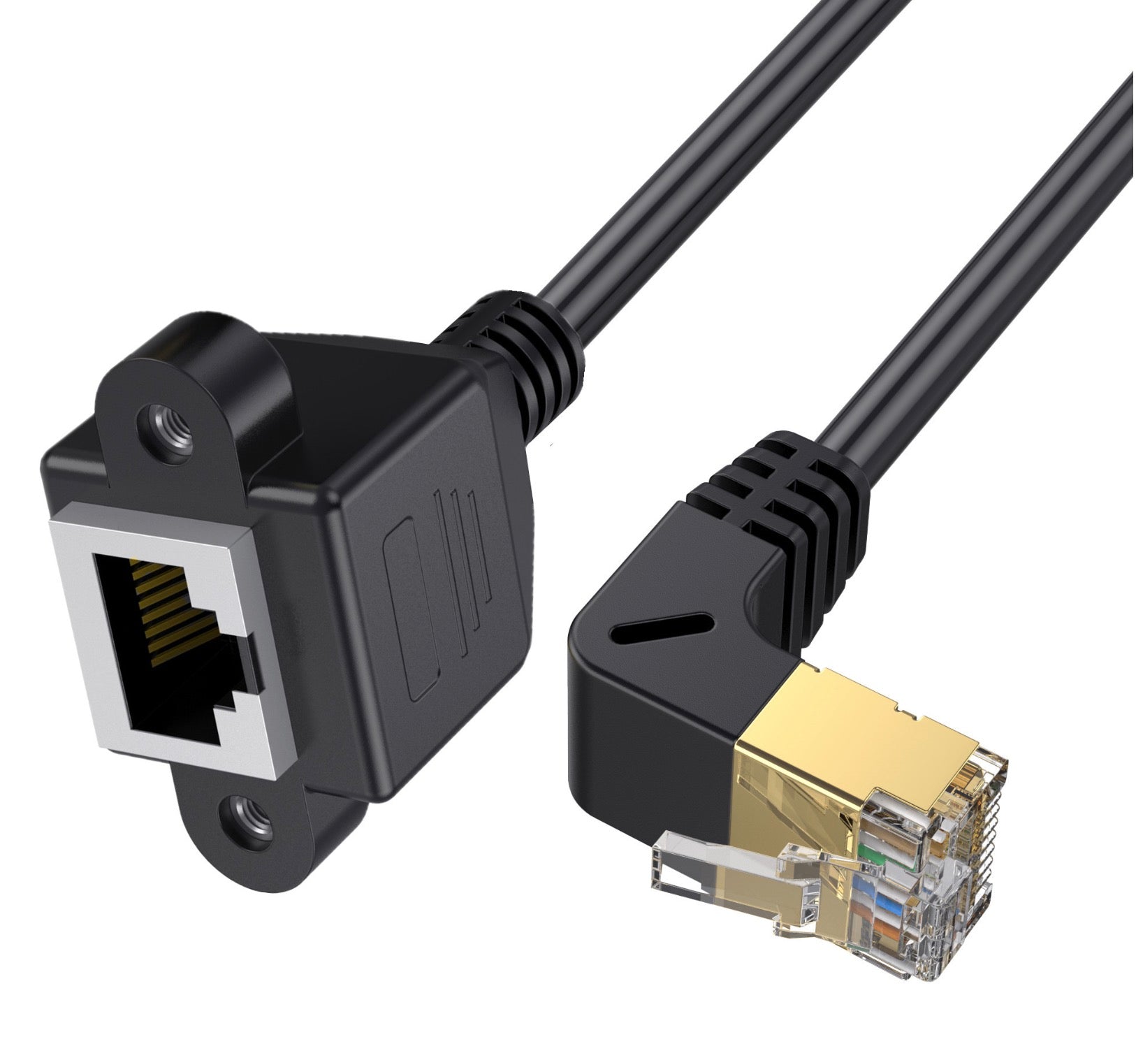 Cat 8 SuperSpeed 40 Gbps RJ45 Ethernet Network Extension Cable Up Angle Male to Female Panel Mount
