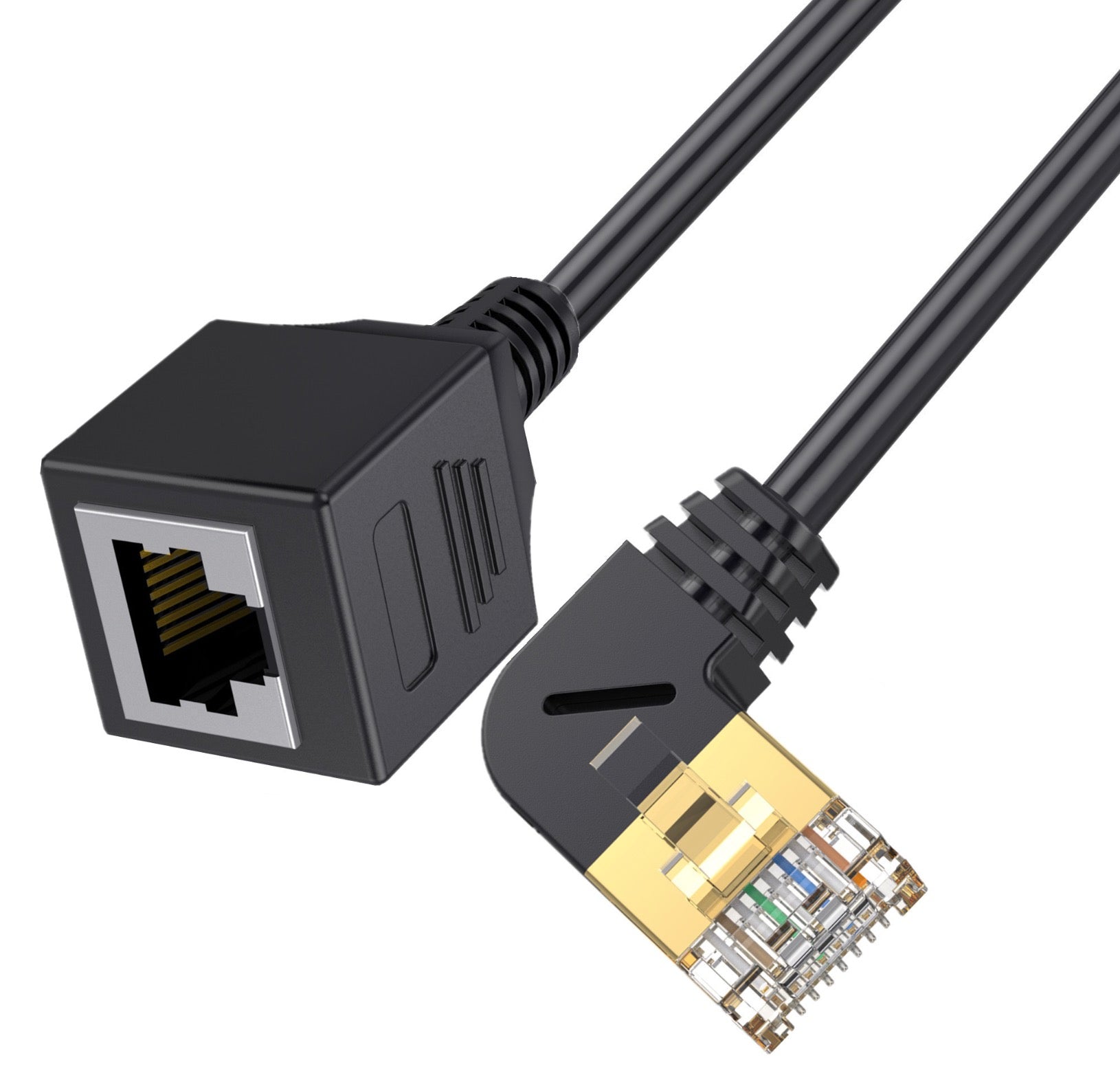 Cat 8 SuperSpeed 40 Gbps RJ45 Ethernet Right Angled Male to Female Network Extension Cable