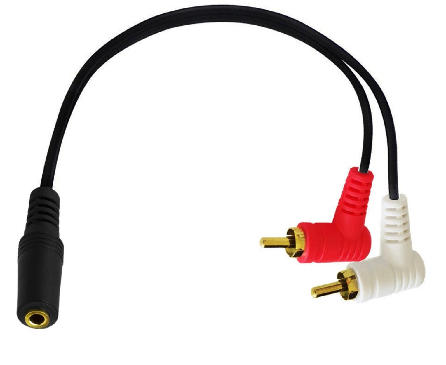 3.5mm Aux Jack Female to 2 Male RCA 90 Degree Angled Audio Splitter Cable
