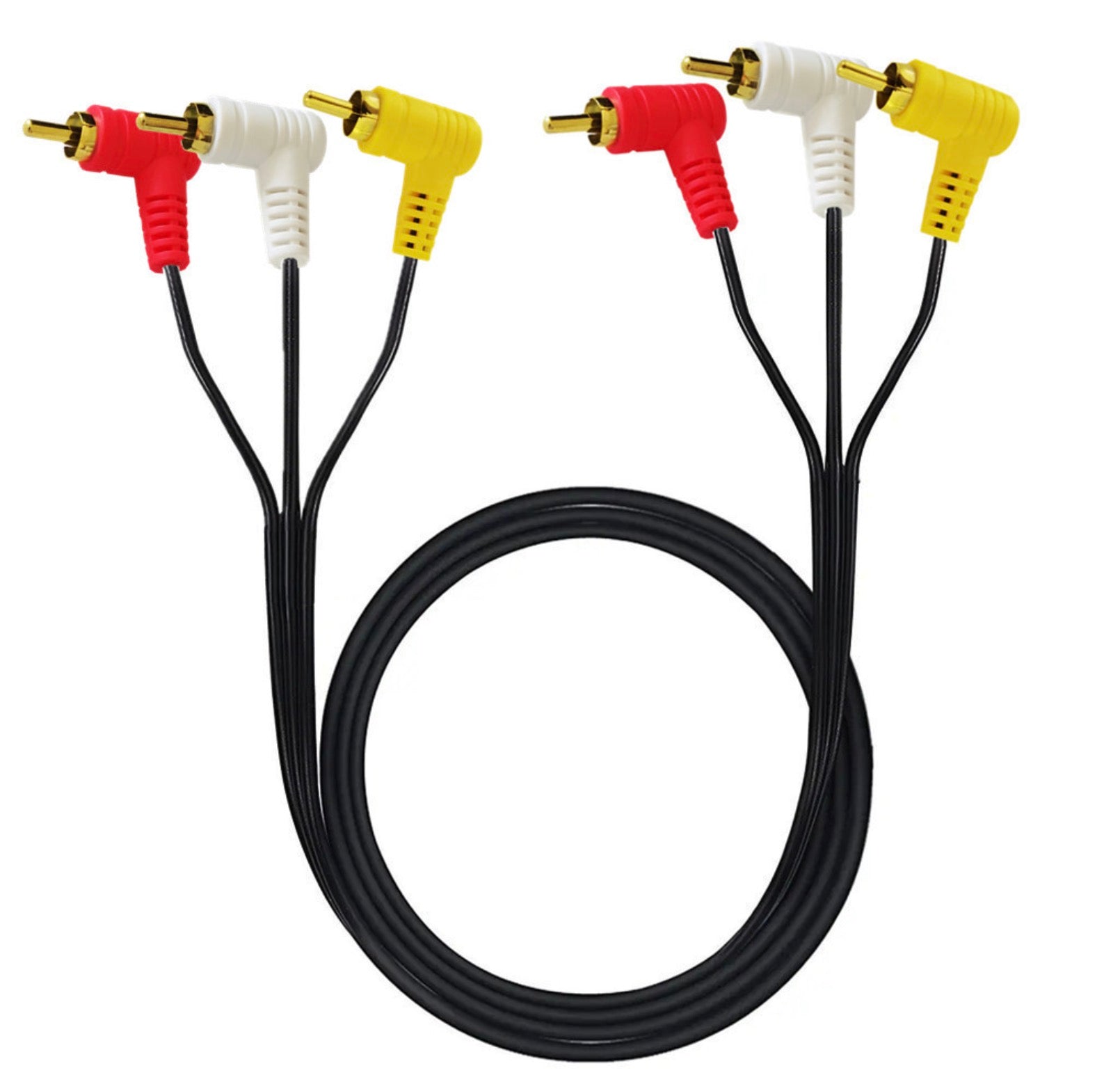 3 RCA Angled Male to Male Composite Video Audio Cable 1.5m
