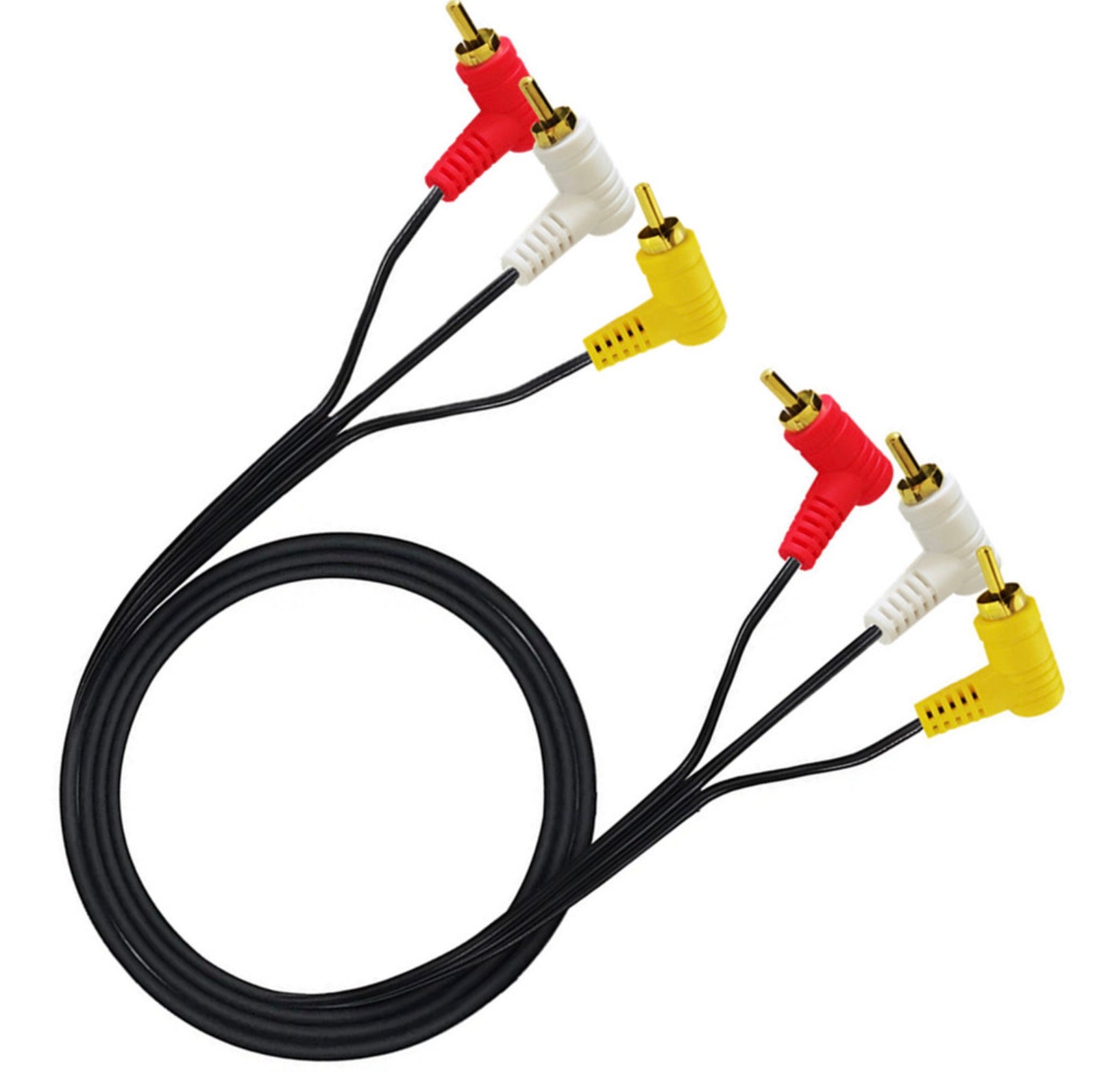 3 RCA Angled Male to Male Composite Video Audio Cable 1.5m
