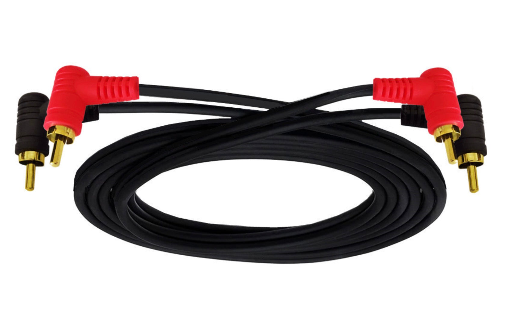 Dual RCA Angled Male to Angled Male Audio Stereo Subwoofer Cable 1m