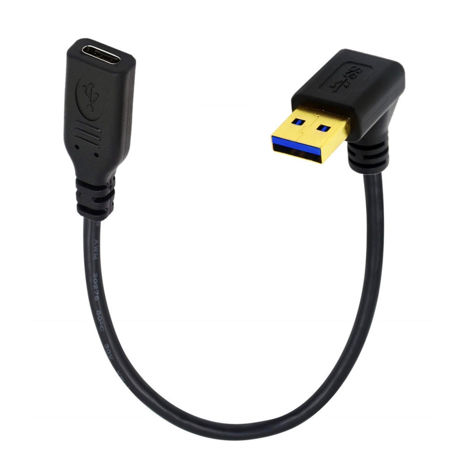 USB 3.0 Type A Male Angled to USB C Female Converter Cable 5Gbps 0.2m