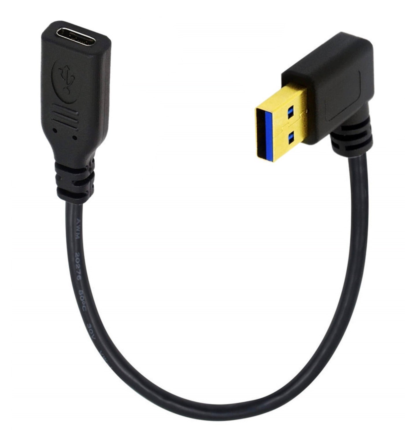 USB 3.0 Type A Male Angled to USB C Female Converter Cable 5Gbps 0.2m