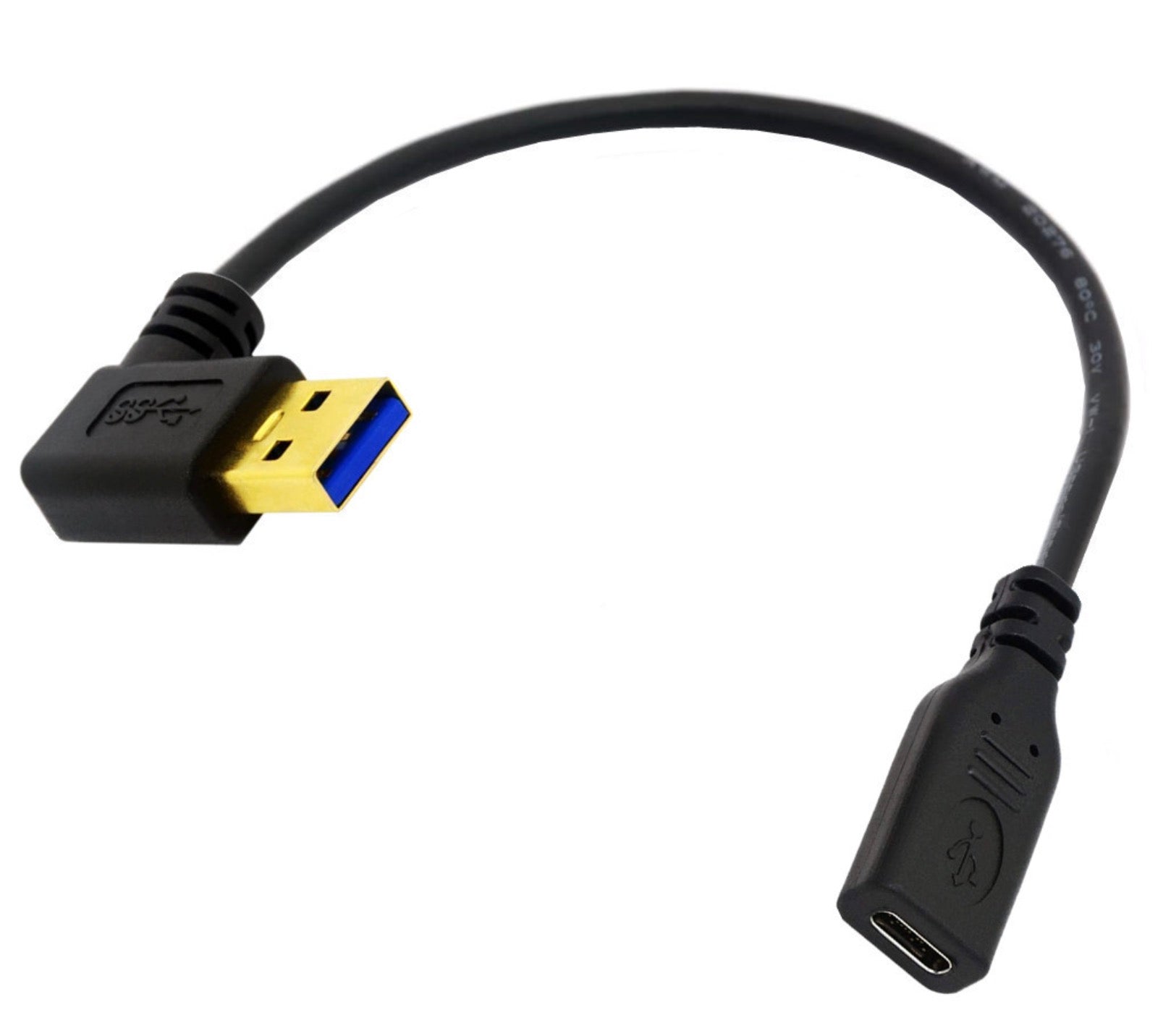 USB 3.0 Type A Male Angled to USB C Female Converter Cable 5Gbps 0.2m