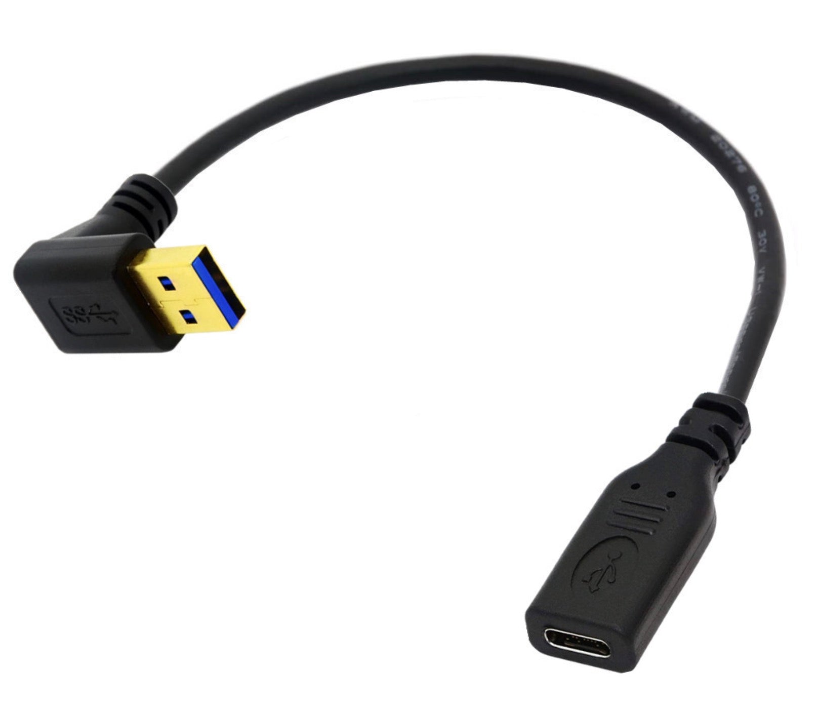 USB 3.0 Type A Male Angled to USB C Female Converter Cable 5Gbps 0.2m