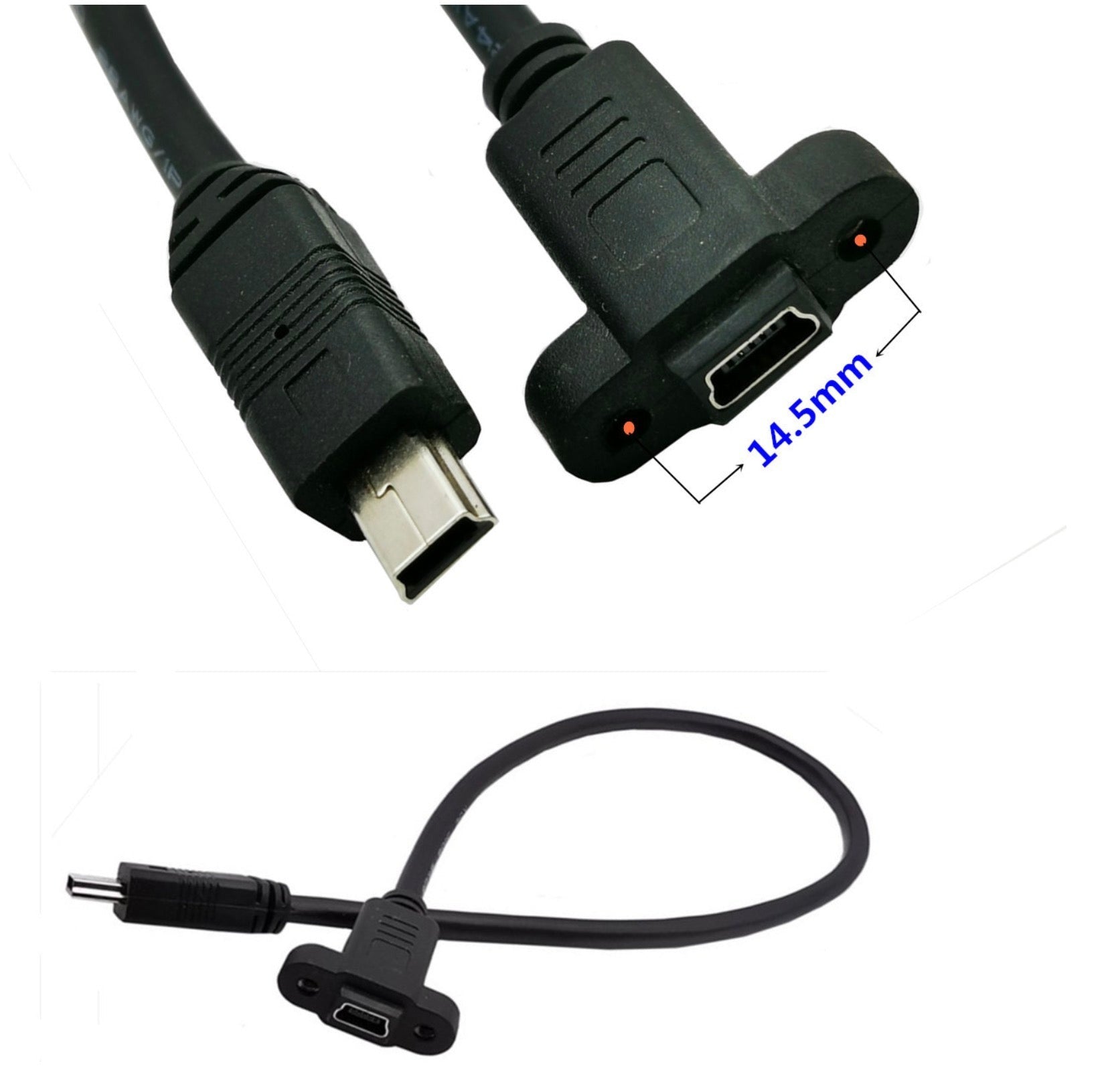 Mini USB B 5 Pin Male to Female Socket Panel Mount Extension Cable 0.3m