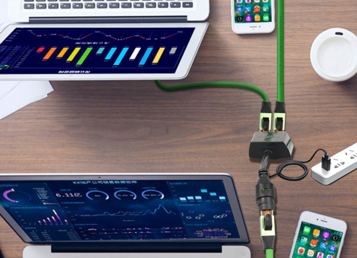 Rj45 1 to 2 Way Network Distributor Extension Splitter + Power Cable