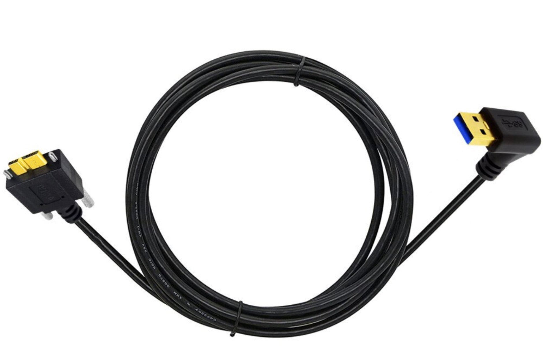 USB 3.0 A Male to Micro B Male Panel Mount Screw Locking Cable - Down Angle