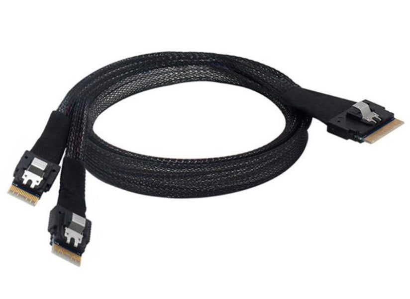 SFF-8654 8i 74 Pin to Dual 4i 38 Pin Slim 4.0 PCI-E Slimline SAS PCIE SSD Hard Drive Cable 0.5m