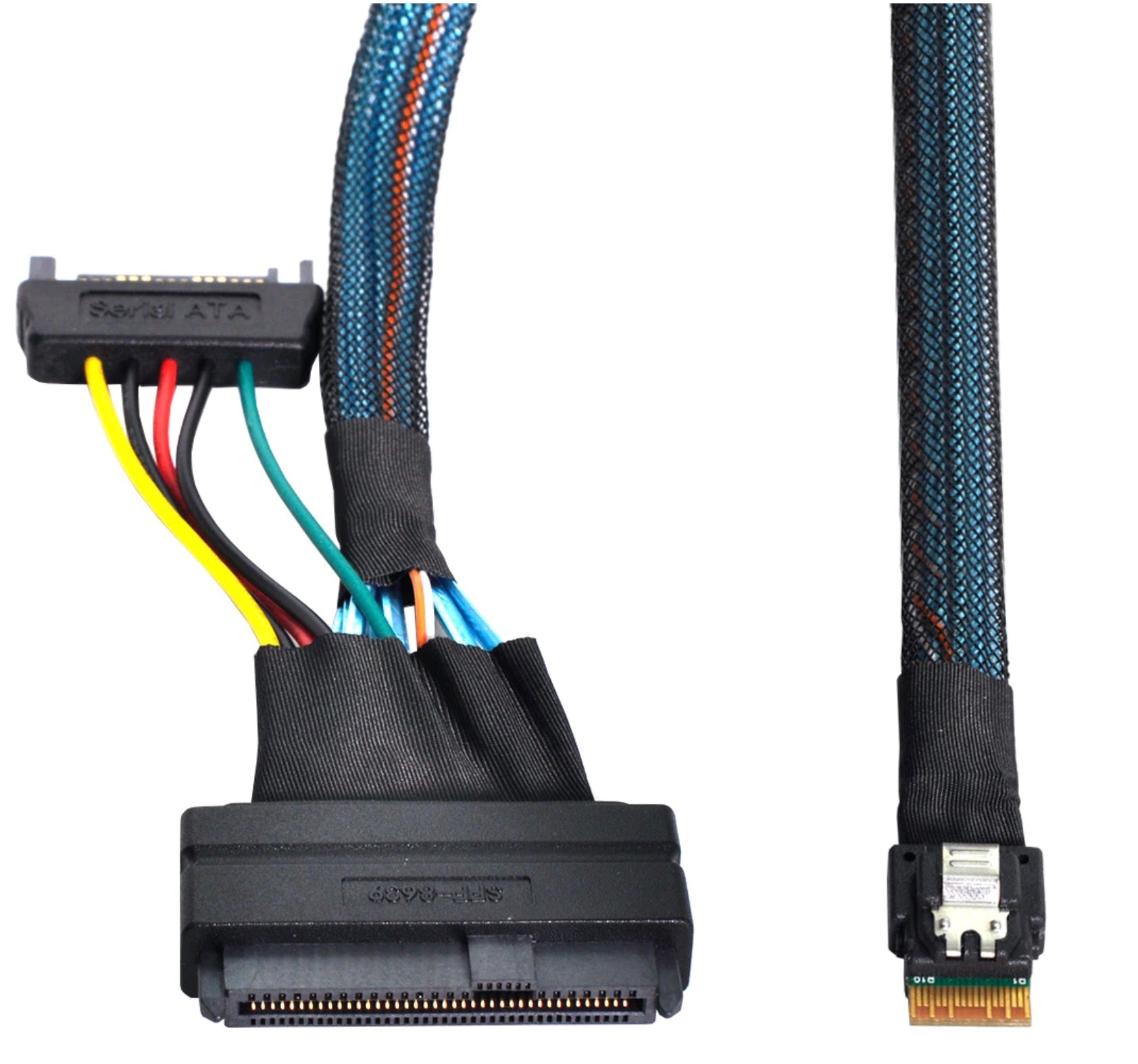 SFF-8654 4i Slim SAS 4.0 to SFF-8639 SSD Cable NVME U.2 with 15 Pin SATA Power Cable 0.5m