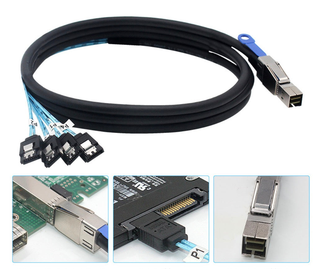 SAS HD SFF-8644 to 4 Port SATA Hard Disk Data Server Raid Cable 1m