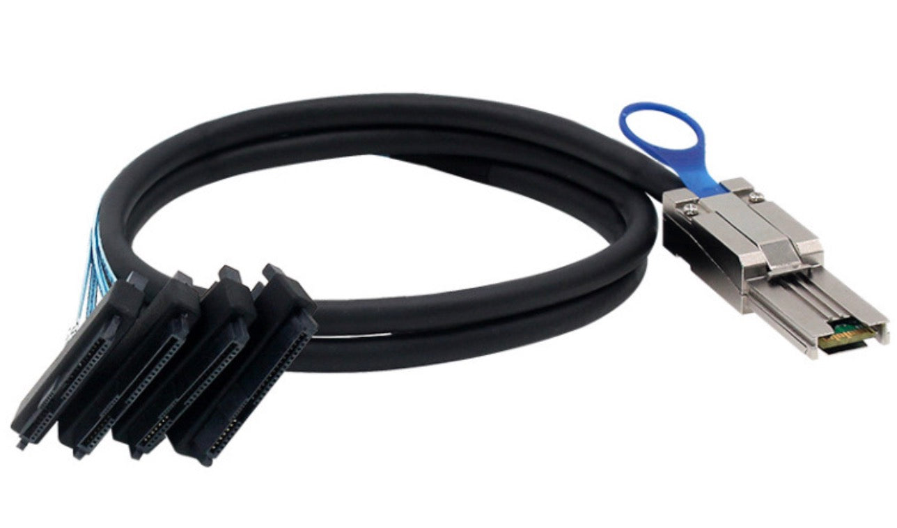 Mini SAS 26 Pin SFF-8088 to 4 x 8482 29+15 Pin SAS Hard Disk Data Cable 1m