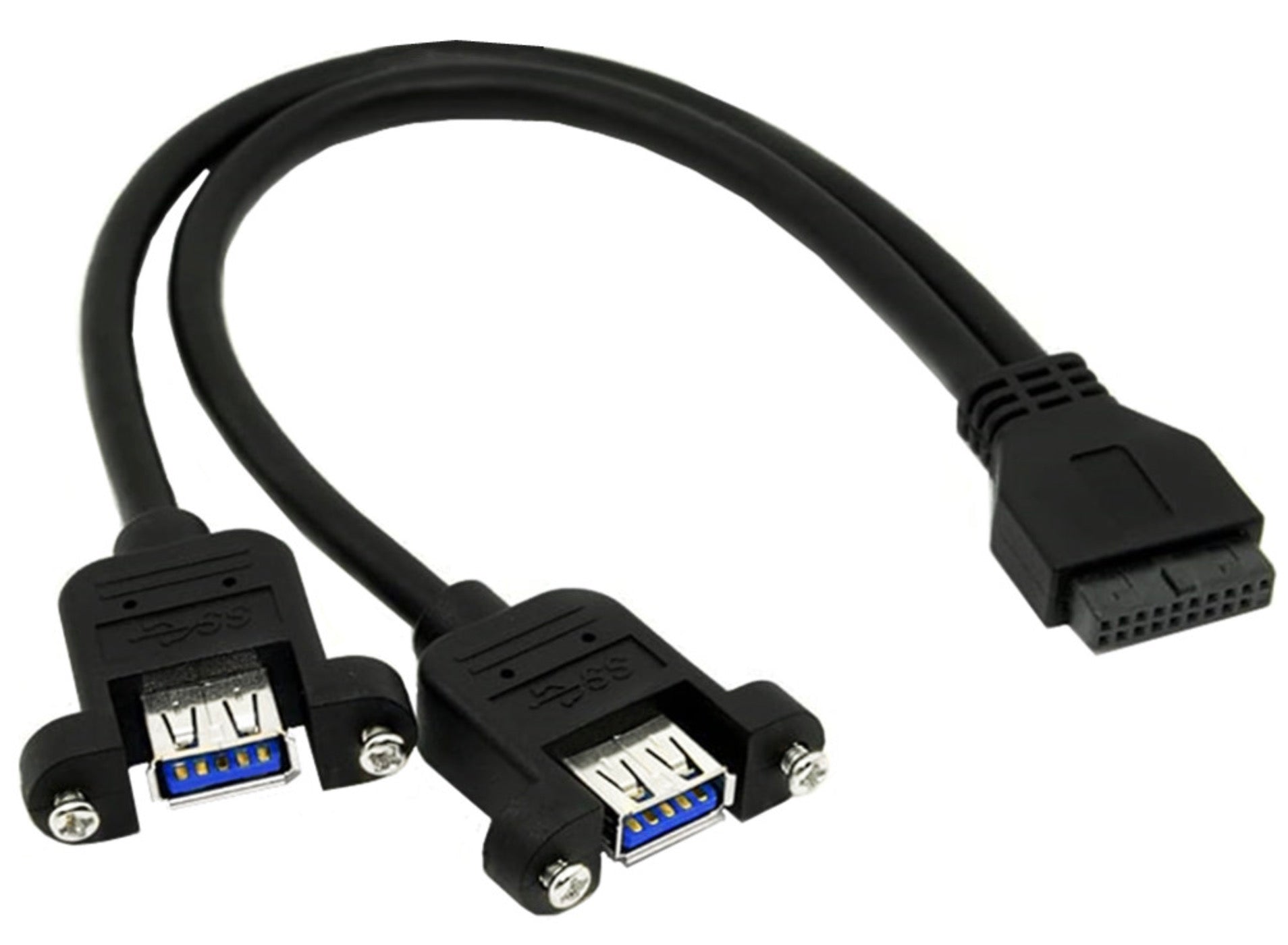 USB 3.0 Dual A Port Female Screw Mount to Motherboard 20 Pin Header Cable 0.3m