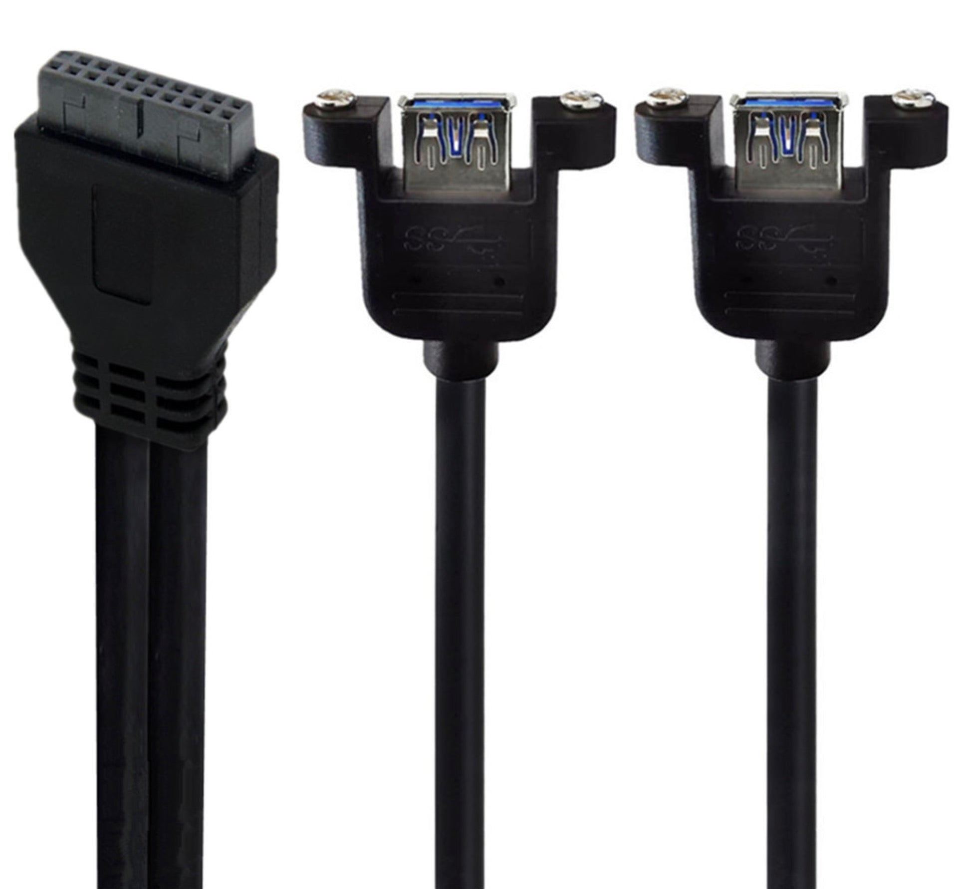USB 3.0 Dual A Port Female Screw Mount to Motherboard 20 Pin Header Cable 0.3m
