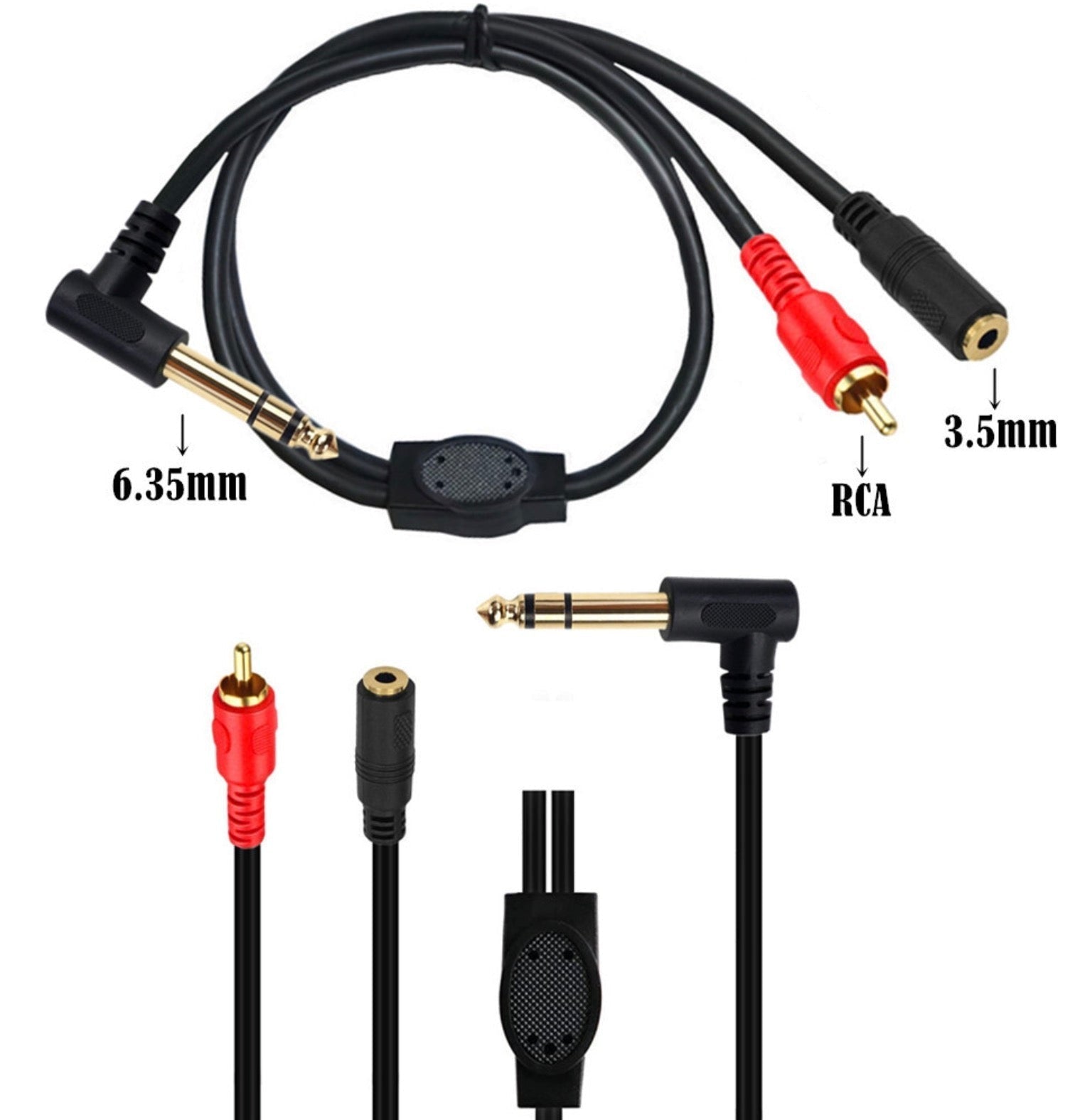 6.35mm 1/4" TRS Male to RCA Male + 3.5mm Female Stereo Audio Extension Cable 0.5m