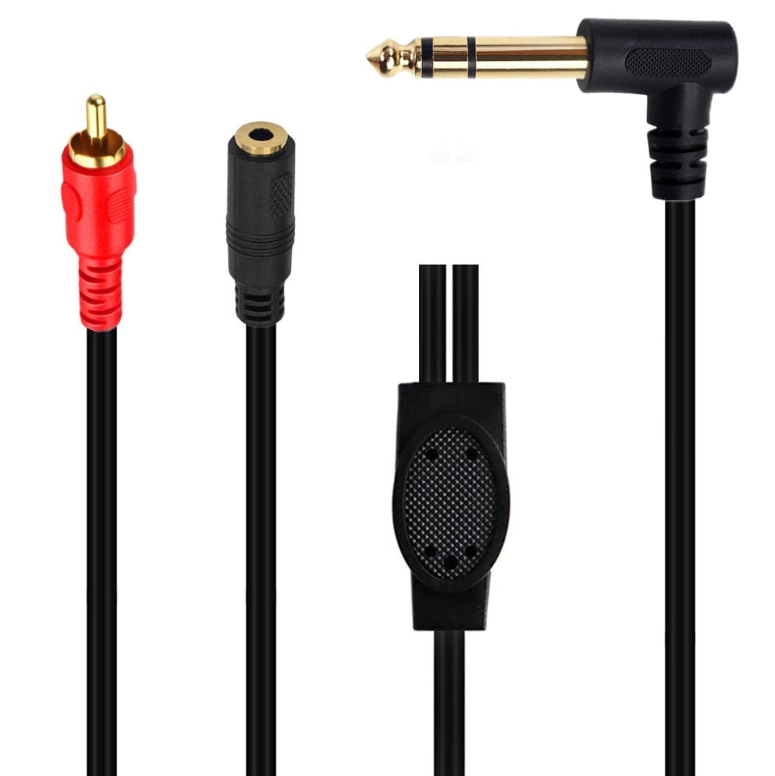 Set of audio cables with different connectors on a white background