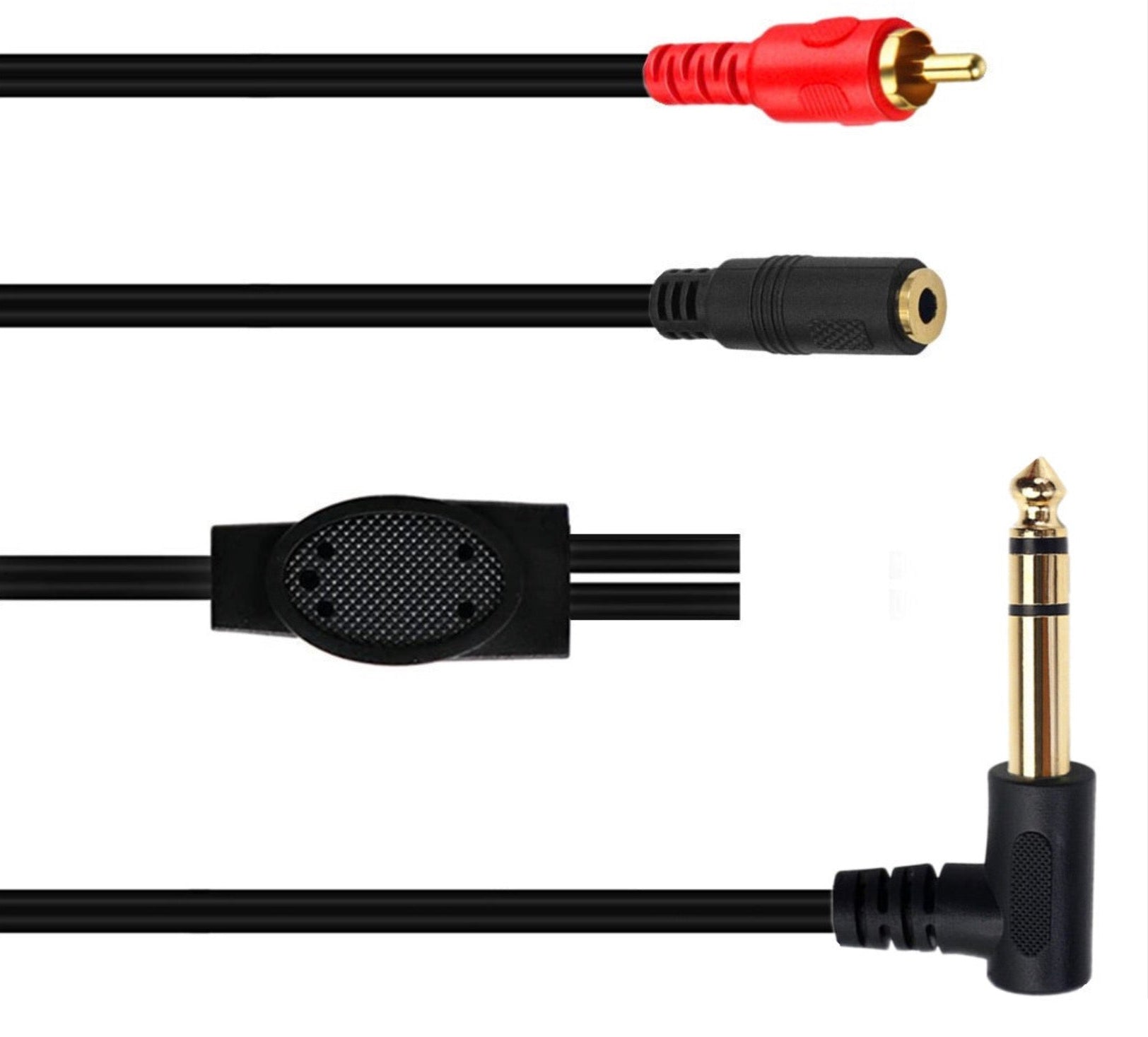 6.35mm 1/4" TRS Male to RCA Male + 3.5mm Female Stereo Audio Extension Cable 0.5m