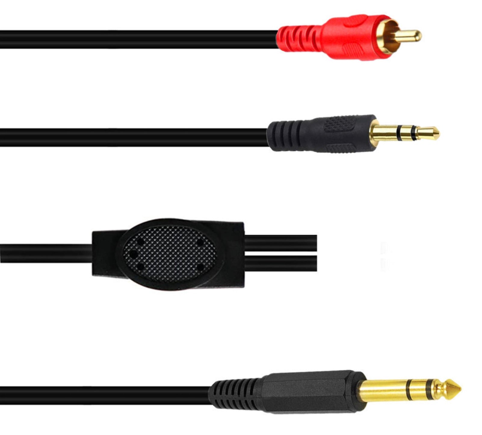 6.35mm 1/4" Male TRS to 3.5mm 1/8" Male + RCA Male Stereo Audio Cable 0.5m