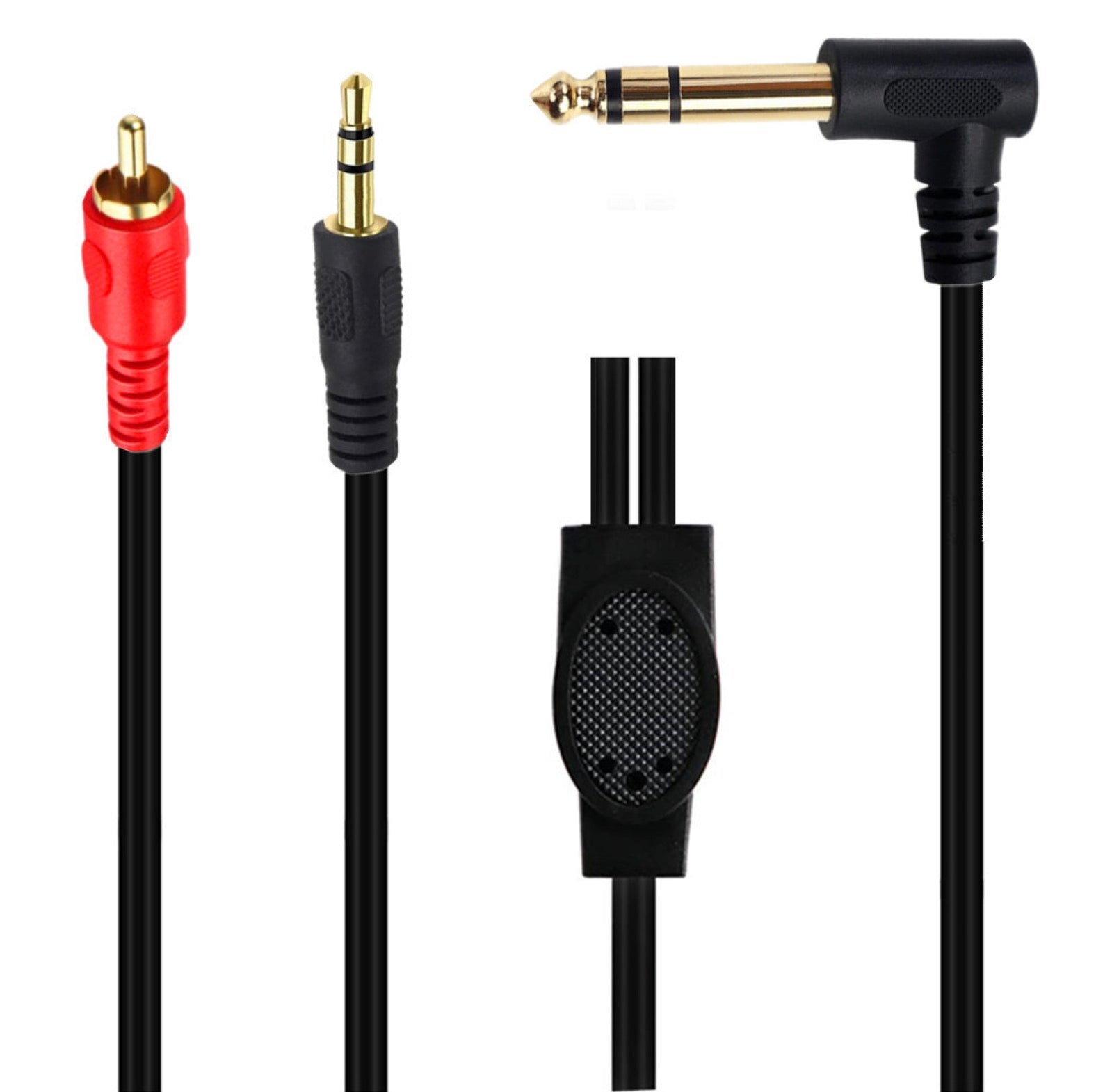 6.35mm 1/4" Angled Male TRS to 3.5mm + RCA Male Stereo Audio Cable 0.5m