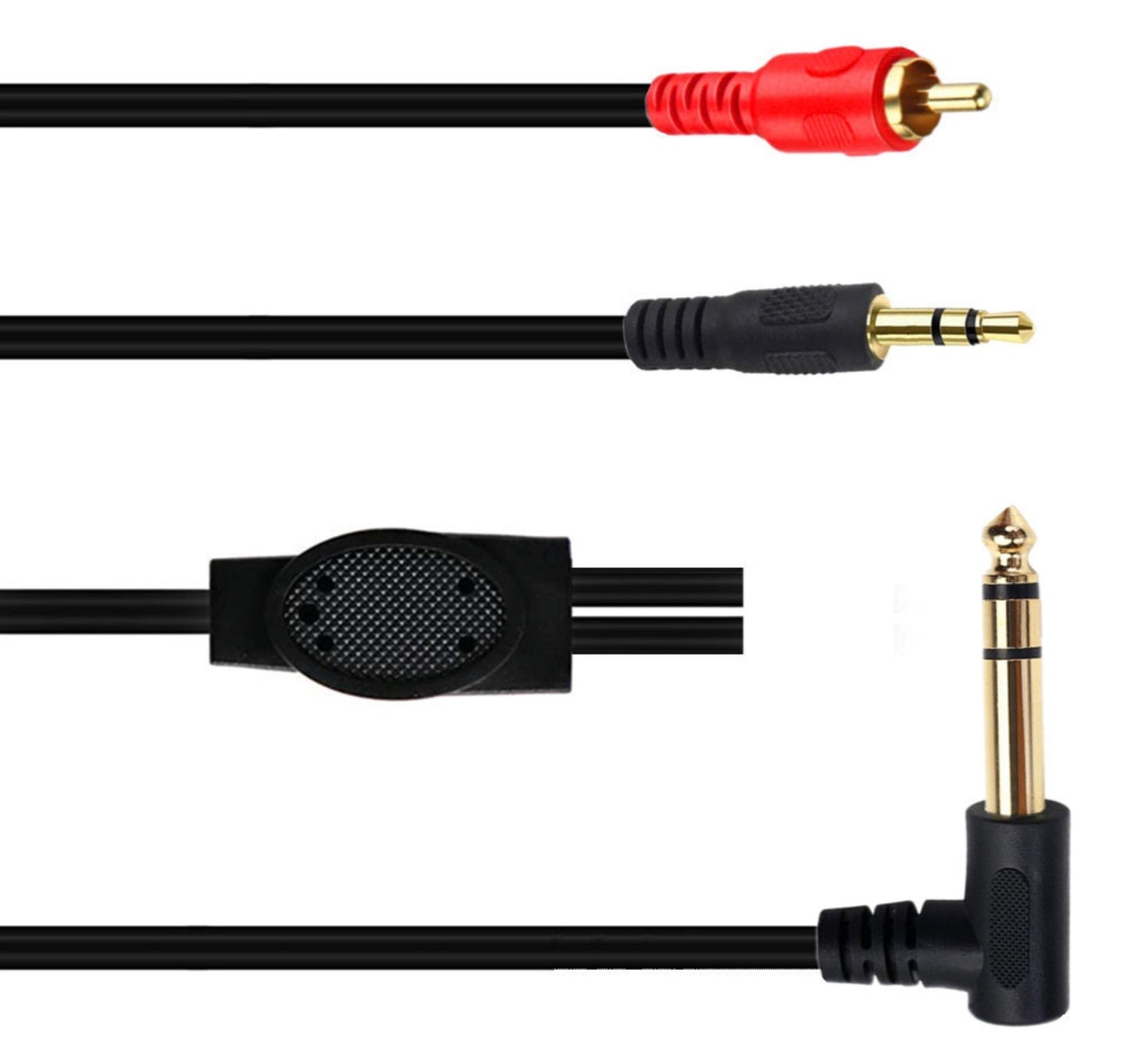 6.35mm 1/4" Angled Male TRS to 3.5mm + RCA Male Stereo Audio Cable 0.5m