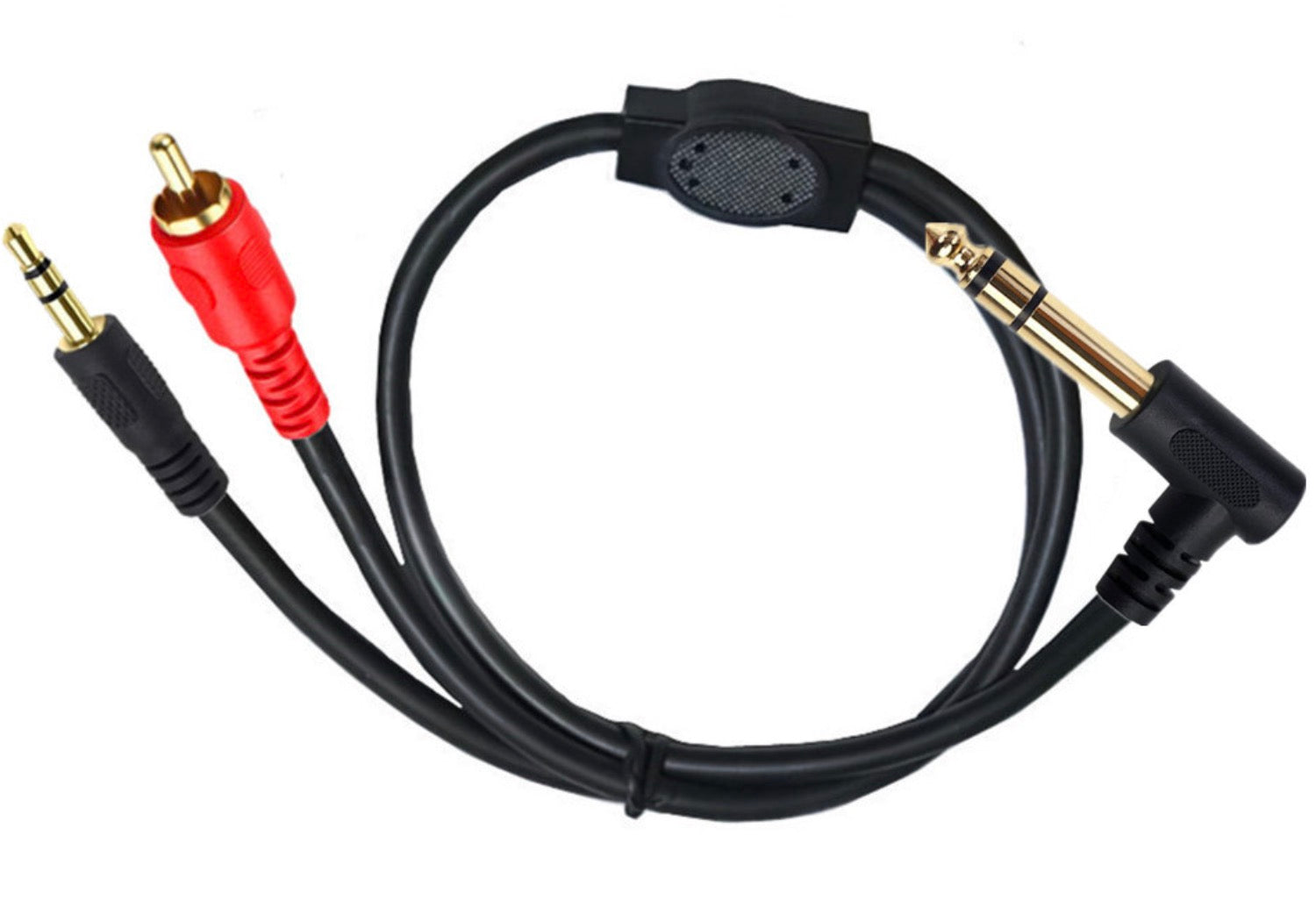 6.35mm 1/4" Angled Male TRS to 3.5mm + RCA Male Stereo Audio Cable 0.5m