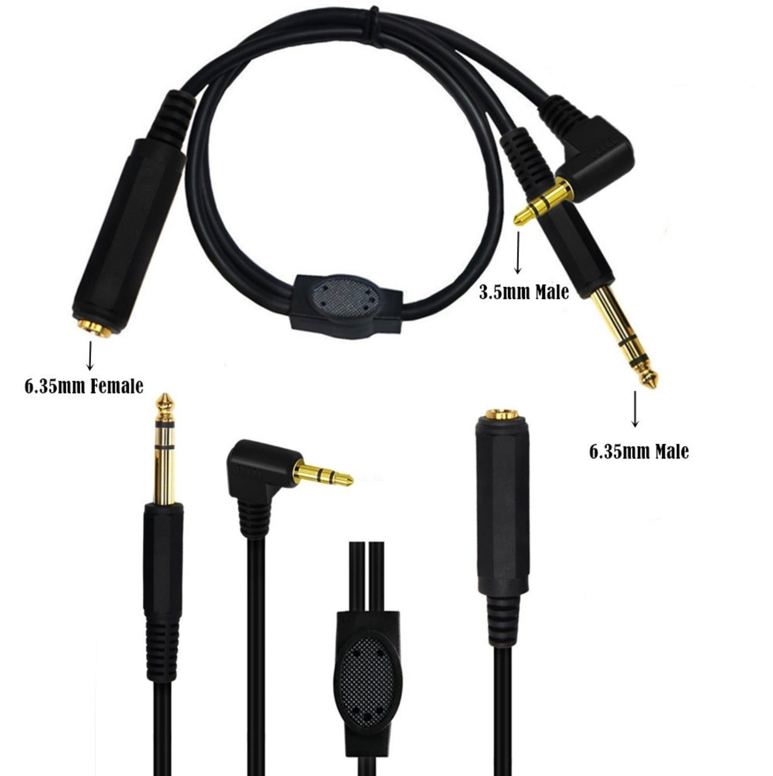 6.35mm 1/4" inch Male to Female + 3.5mm Male Stereo Headphone Guitar Extension Cable