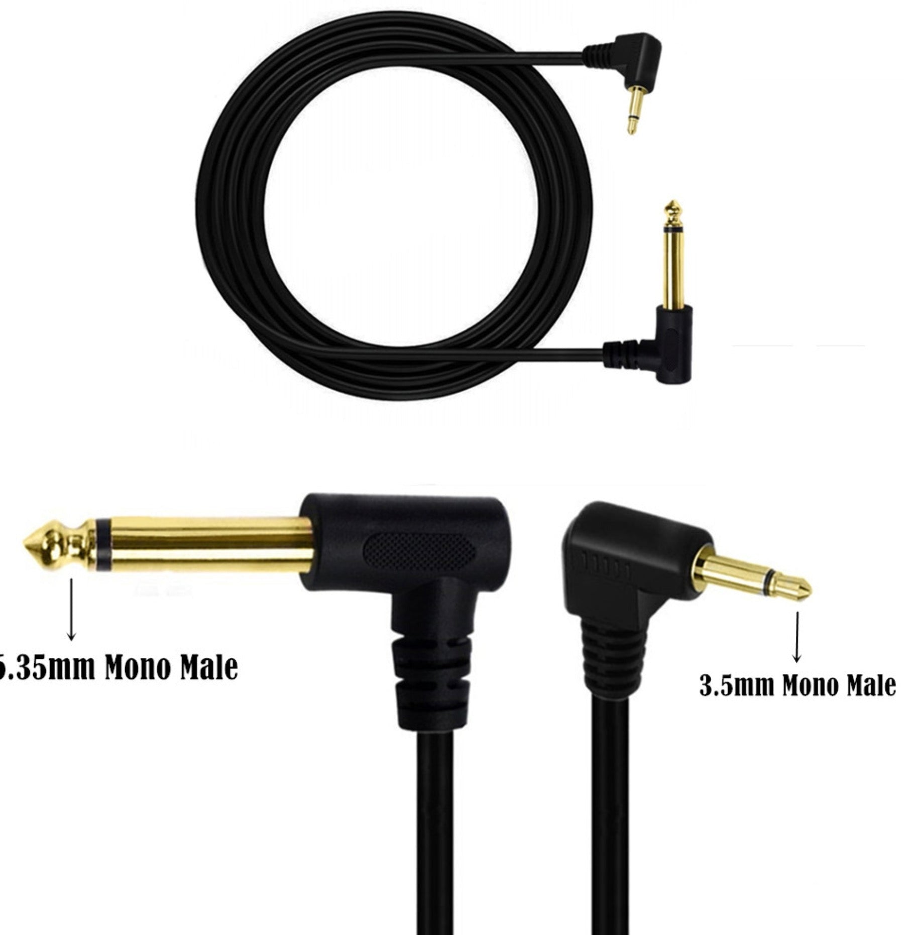 6.35mm 1/4" Mono Male to 3.5mm 1/8" TS Mono Male Angled Audio Cable 1.8m