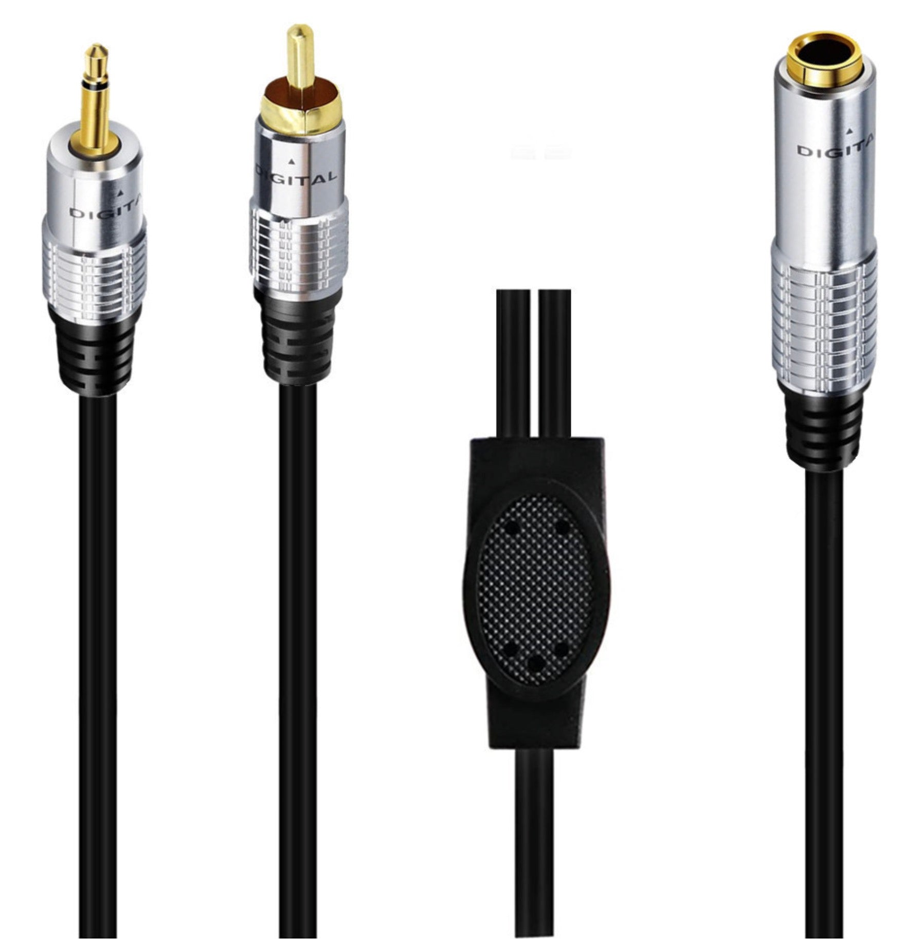 6.35mm Female to RCA Male + 3.5mm Mono Male Y Audio Extension Cable 0.5m