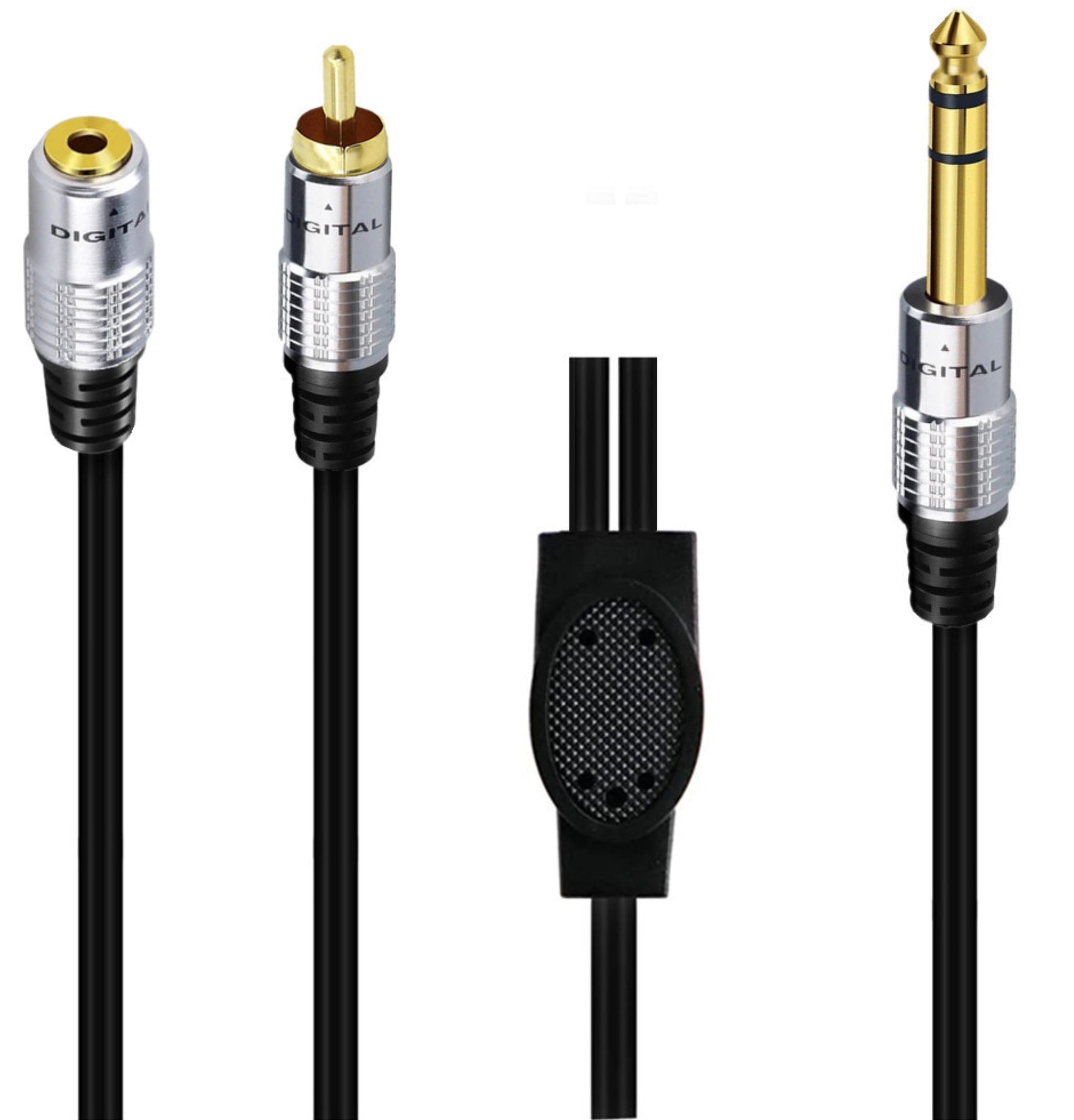 6.35mm Male to RCA Male + 3.5mm Female Y Audio Extension Cable 0.5m