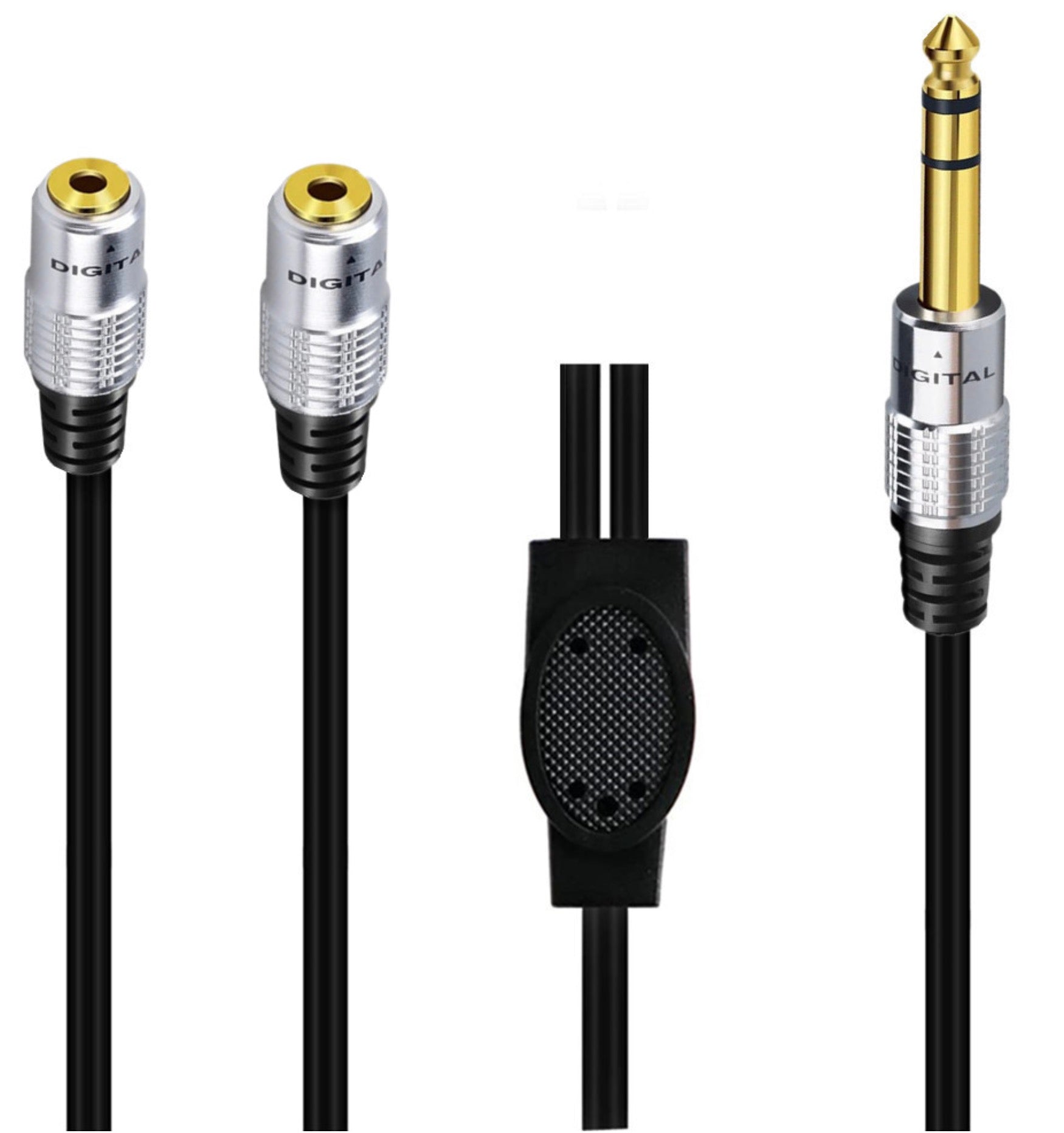 6.35mm Male to Dual 3.5mm 1/4" inch Female Stereo Headphone Guitar Extension Cable 0.5m