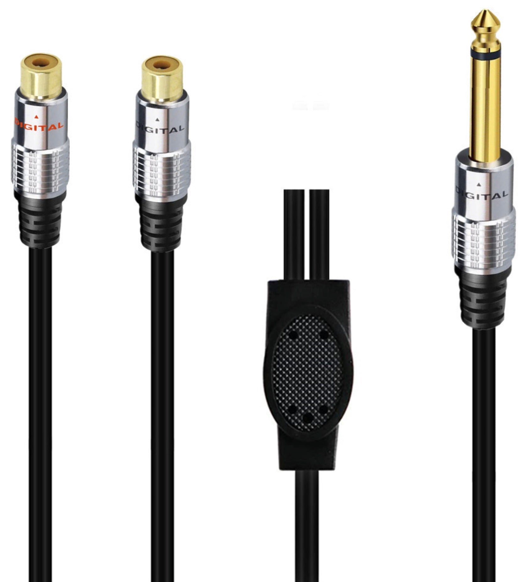 6.35mm TS Male to Dual RCA Female Stereo Headphone Guitar Extension Cable 0.5m