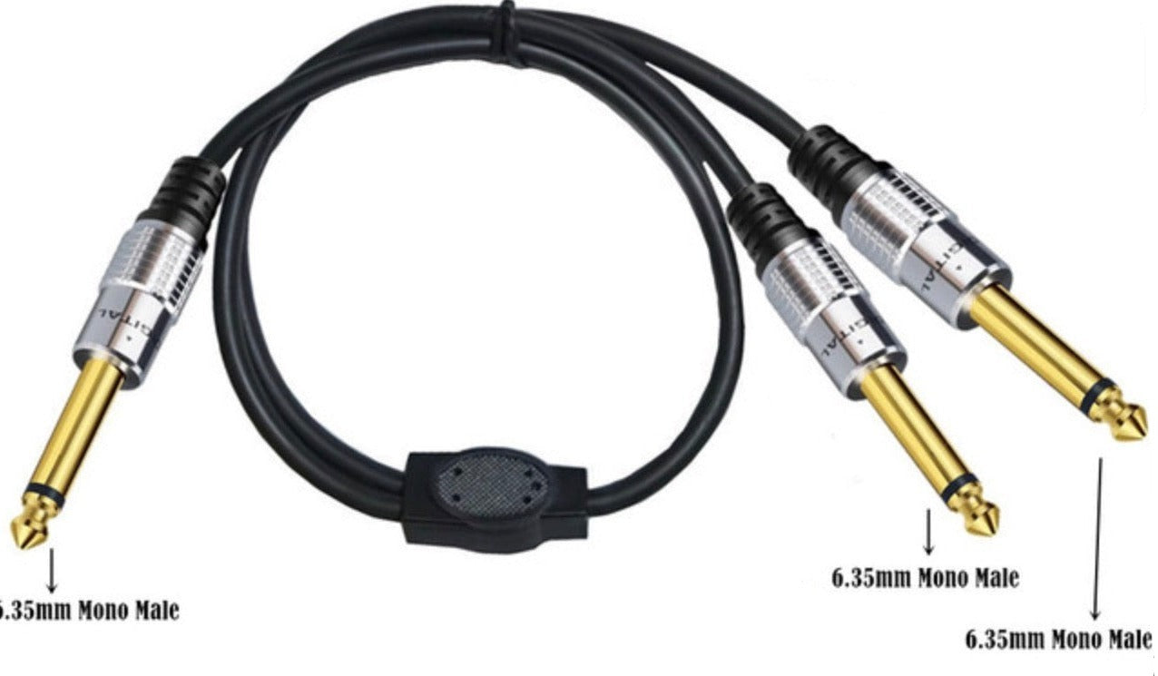 6.35mm TS Male to 2 x TS 6.35mm 1/4" Male Plug Stereo Audio Speaker Y Splitter Cable 0.5m