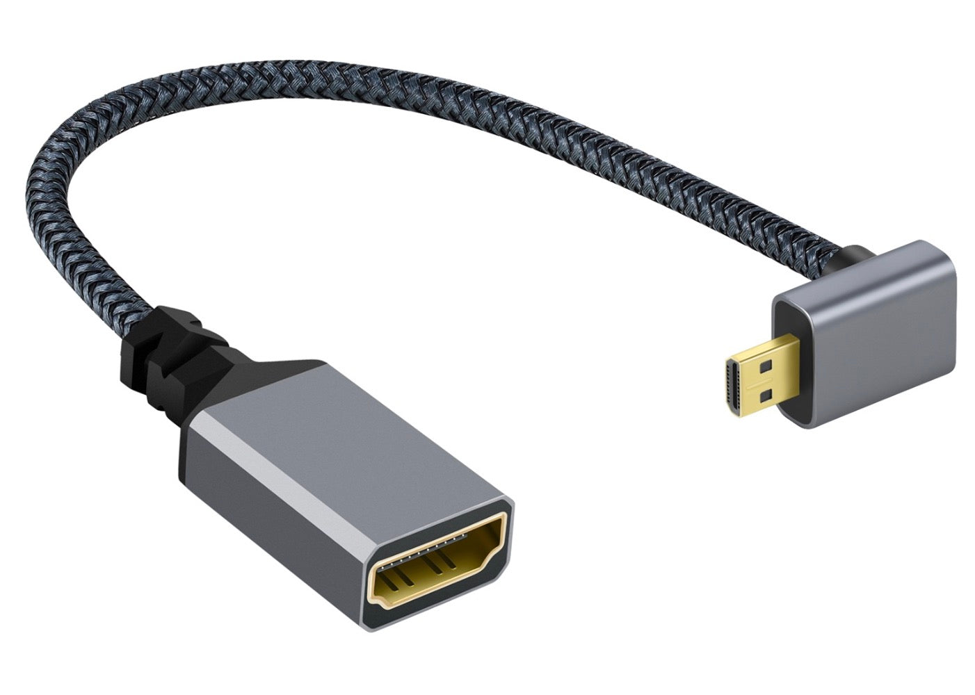 Micro HDMI Male to Standard 1.4 HDMI-A Type Female Braided Cable 4K 0.2m