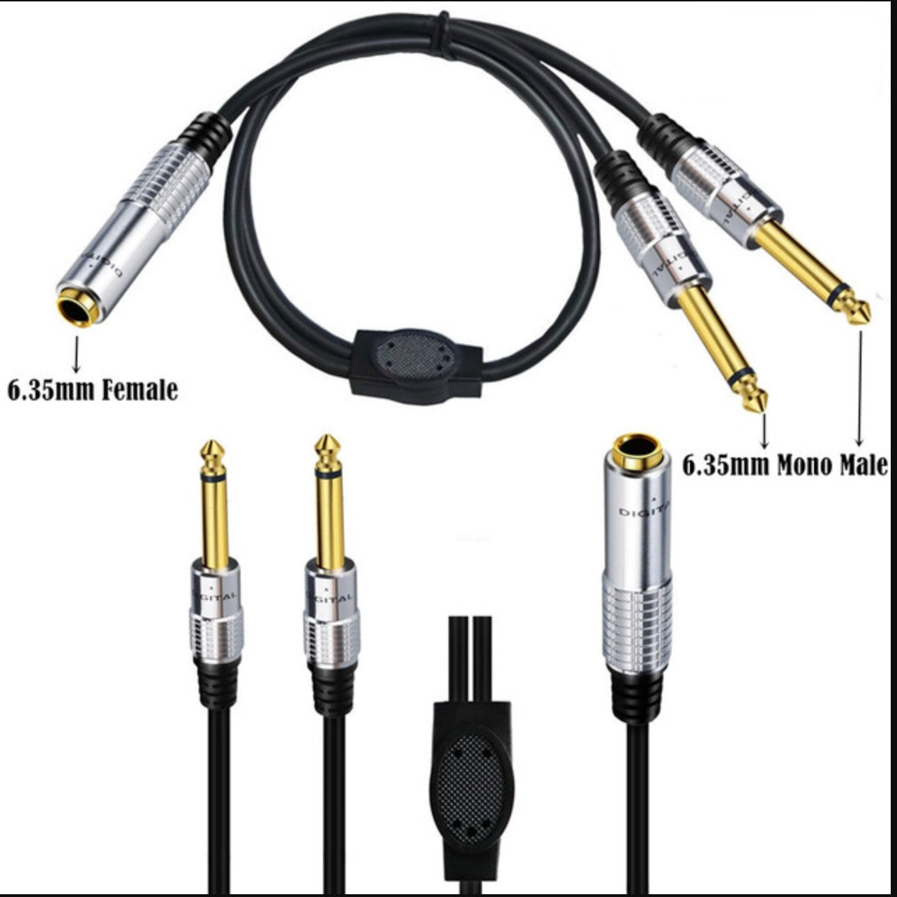 6.35mm Female to Dual 6.35mm 1/4" Mono Male Stereo Audio Speaker Y Splitter Cable 0.5m