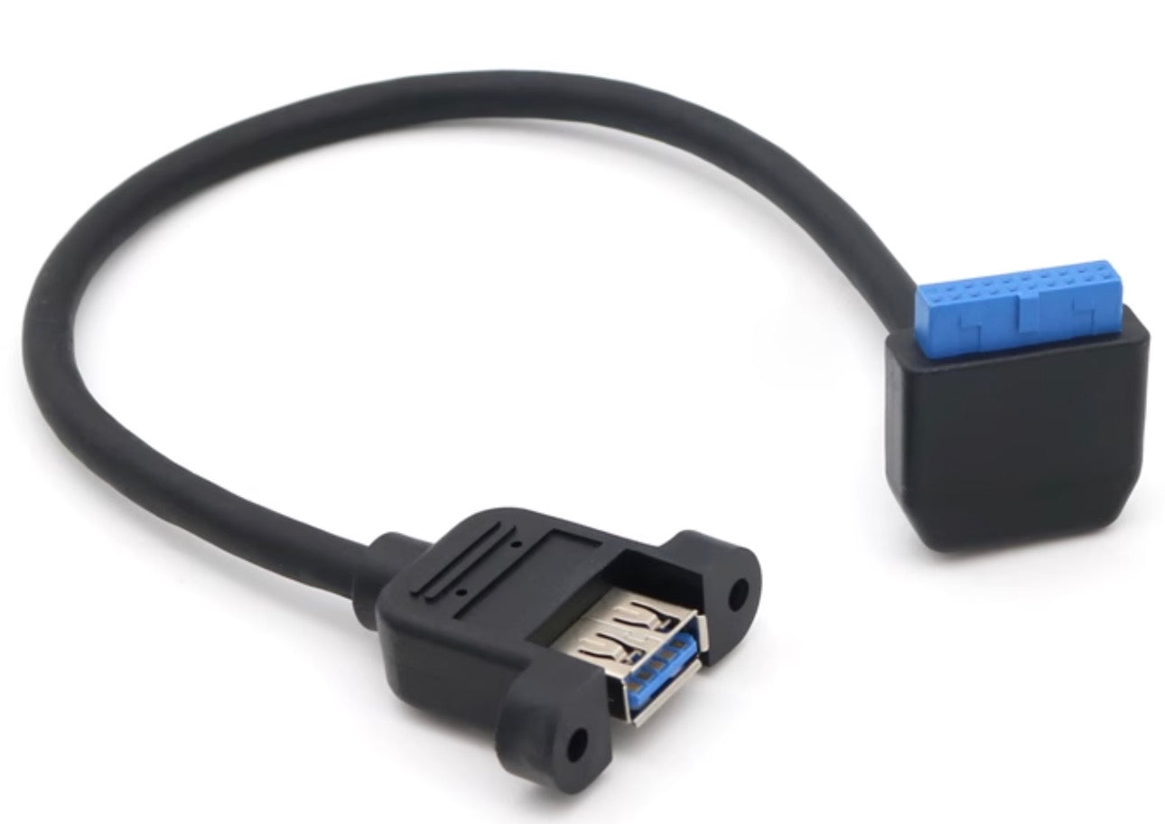 USB-A 3.0 Female Panel Mount to Motherboard 20 Pin Female Header Cable 0.25m