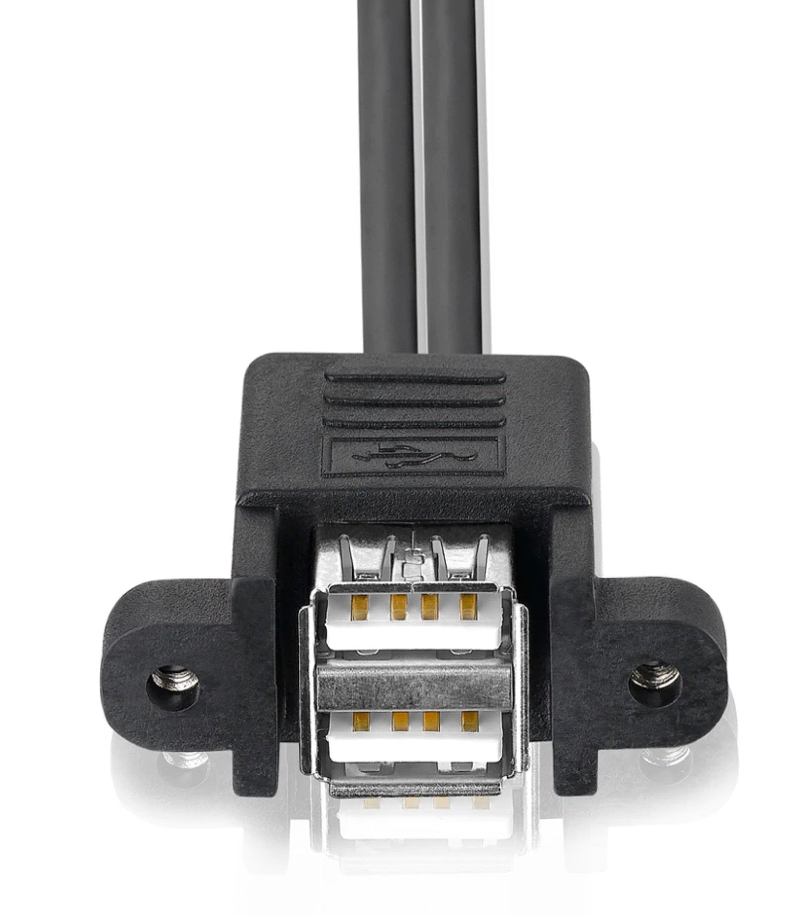 2-port USB Type-A female panel mount bracket with two USB Type-A male leads
