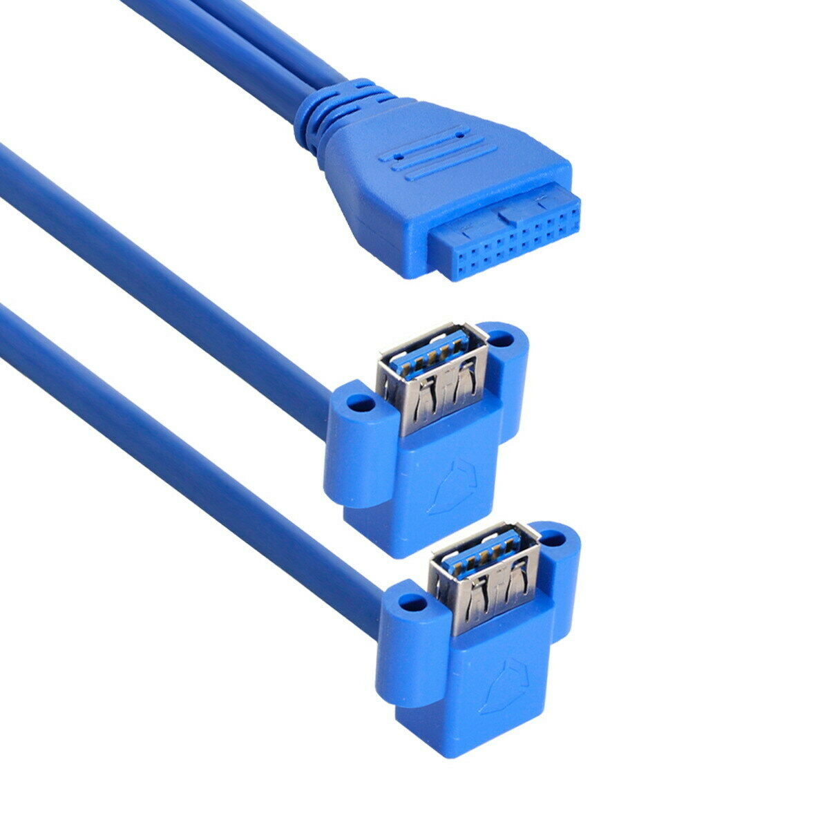 20 Pin Motherboard Header to USB-A 3.0 Dual Female Angled Cable 0.5m