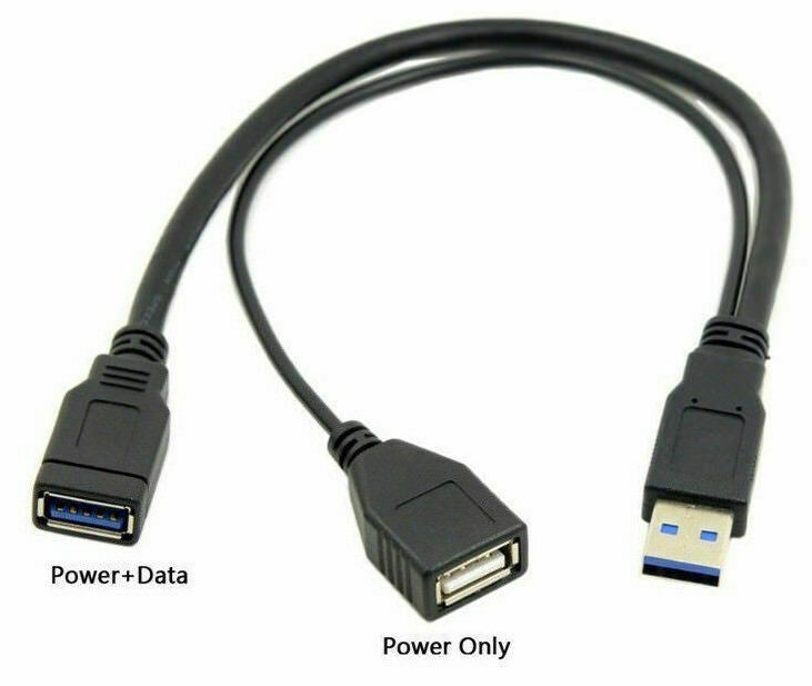 USB-A 3.0 Male to USB-A 3.0 Female + USB-A 2.0 Female Power Cable 0.3m