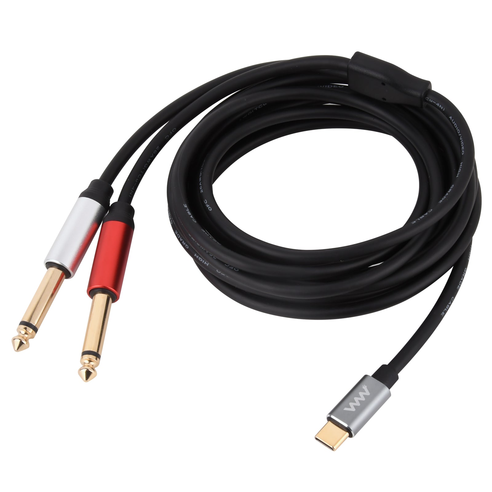 USB-C to Dual 6.35mm 1/4 inch TS Audio Y Splitter Stereo Cable 3m