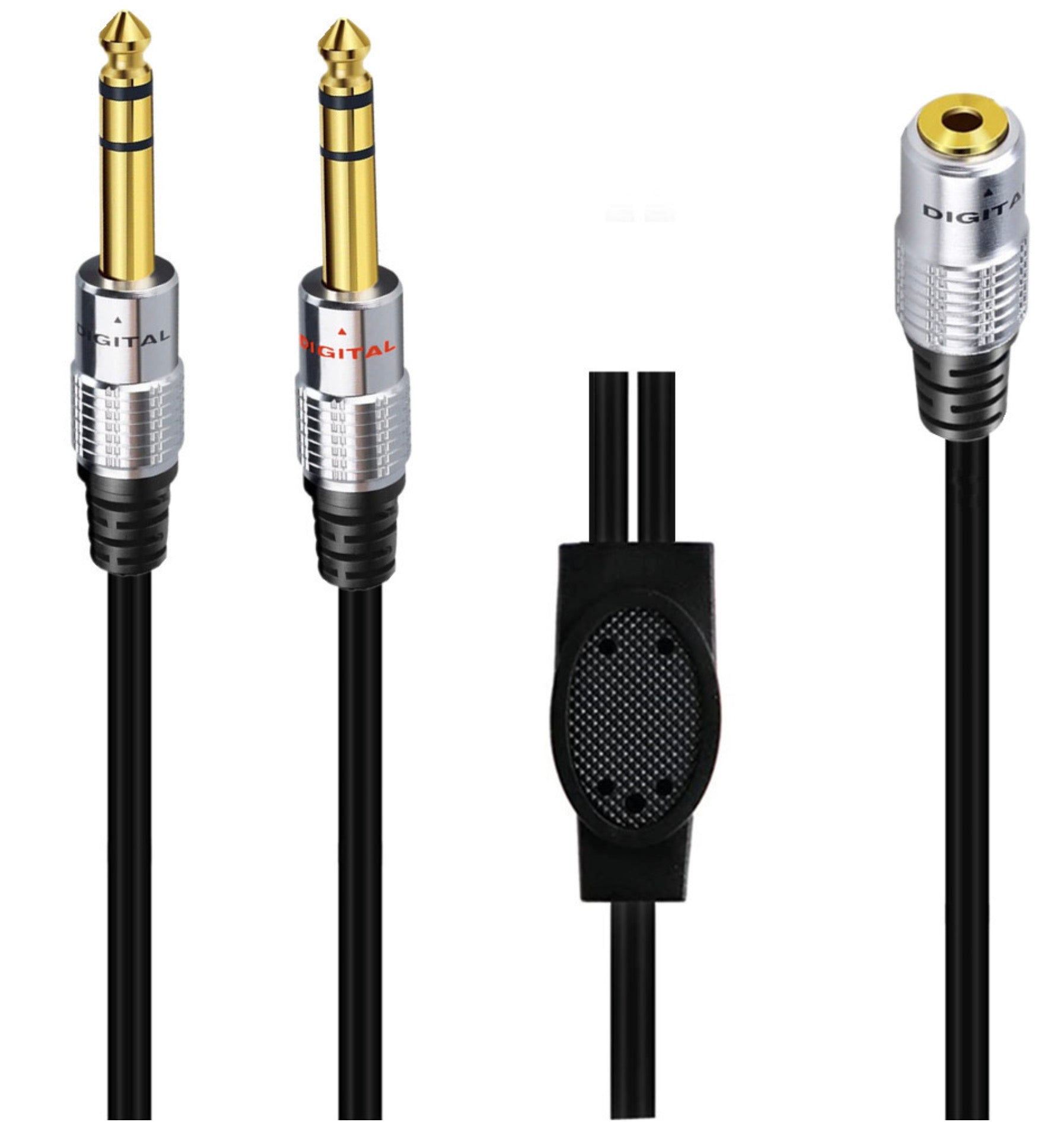 3.5mm female to dual 6.35mm stereo splitter cable connectors