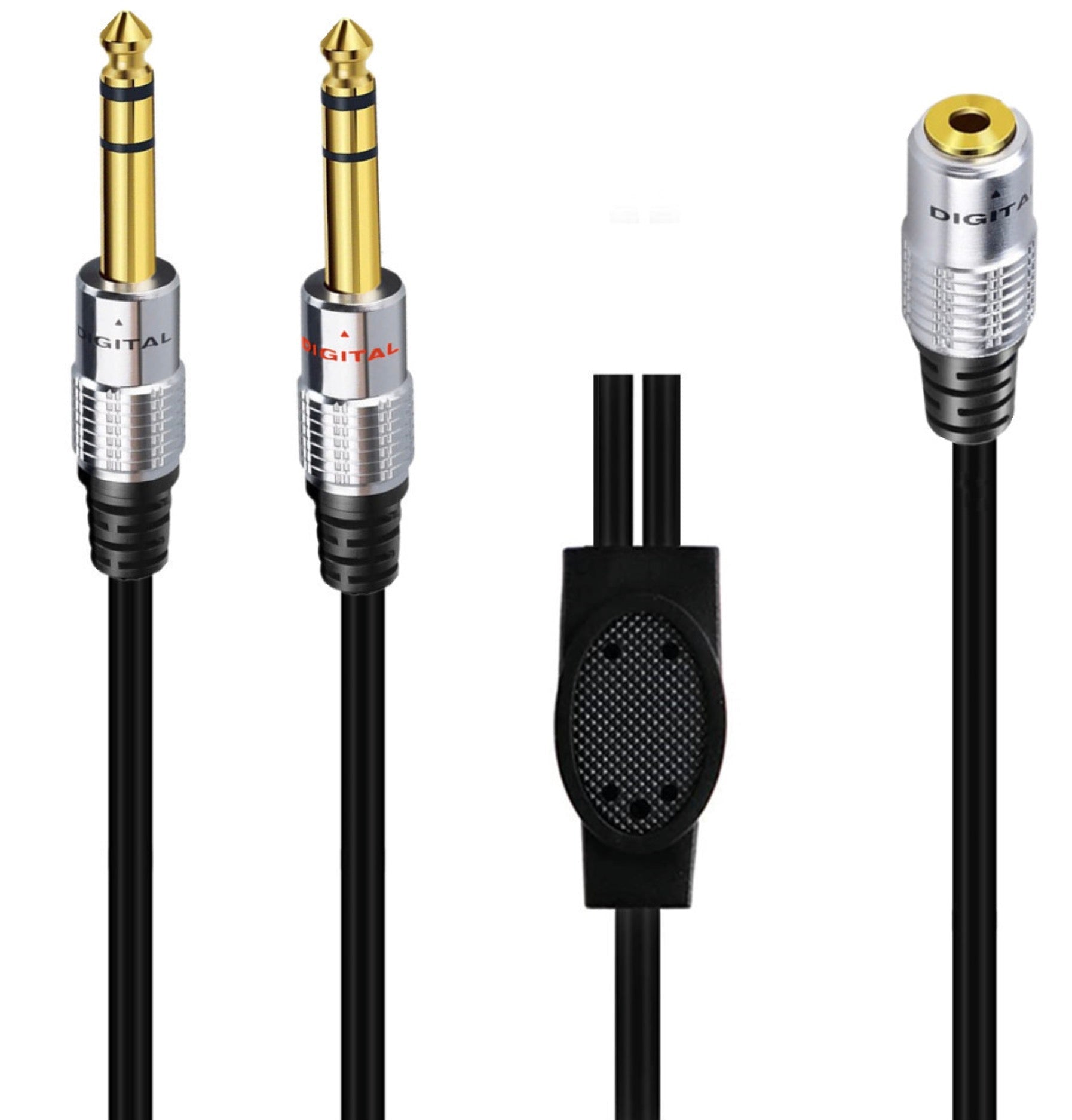 3.5mm female to dual 6.35mm stereo splitter cable connectors