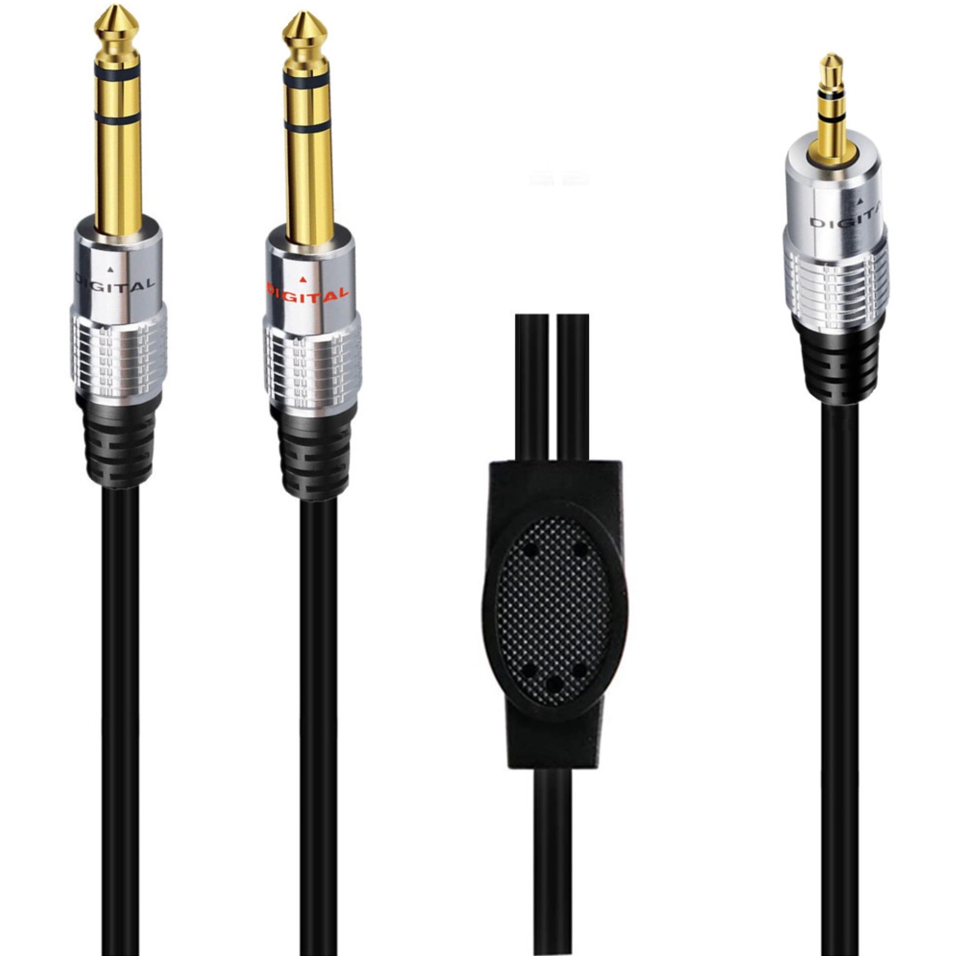 3.5mm to dual 6.35mm stereo audio splitter cable connectors