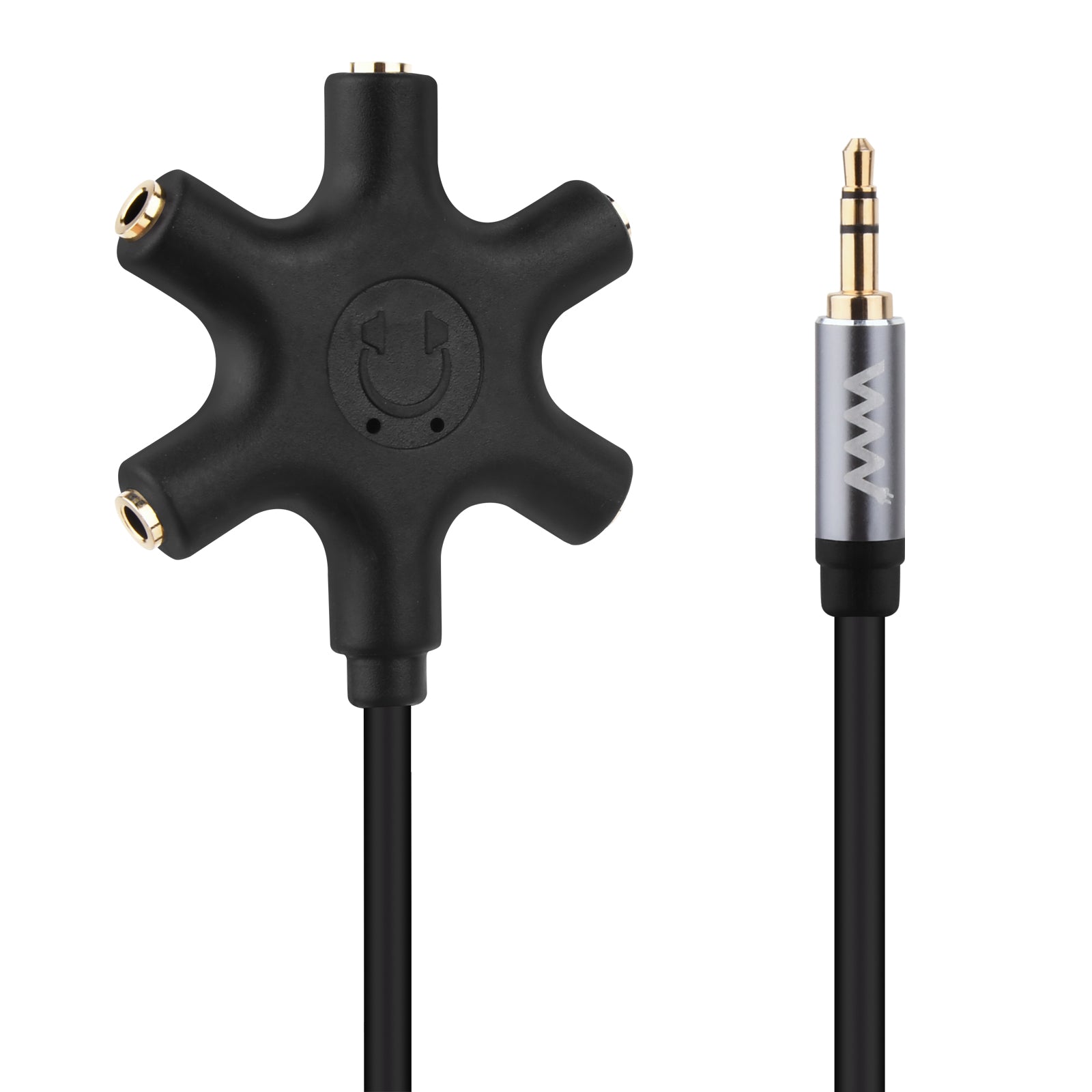 3.5mm male to five female stereo headphone splitter cable for sharing audio with multiple headphones