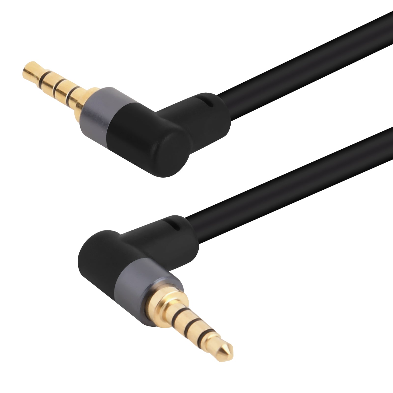 3.5mm TRRS 90 degree angled male to male AUX audio cable.