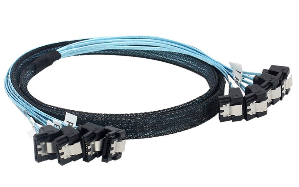 4-way right-angle SATA 7-pin male to male braided data cable for SSD and HDD storage