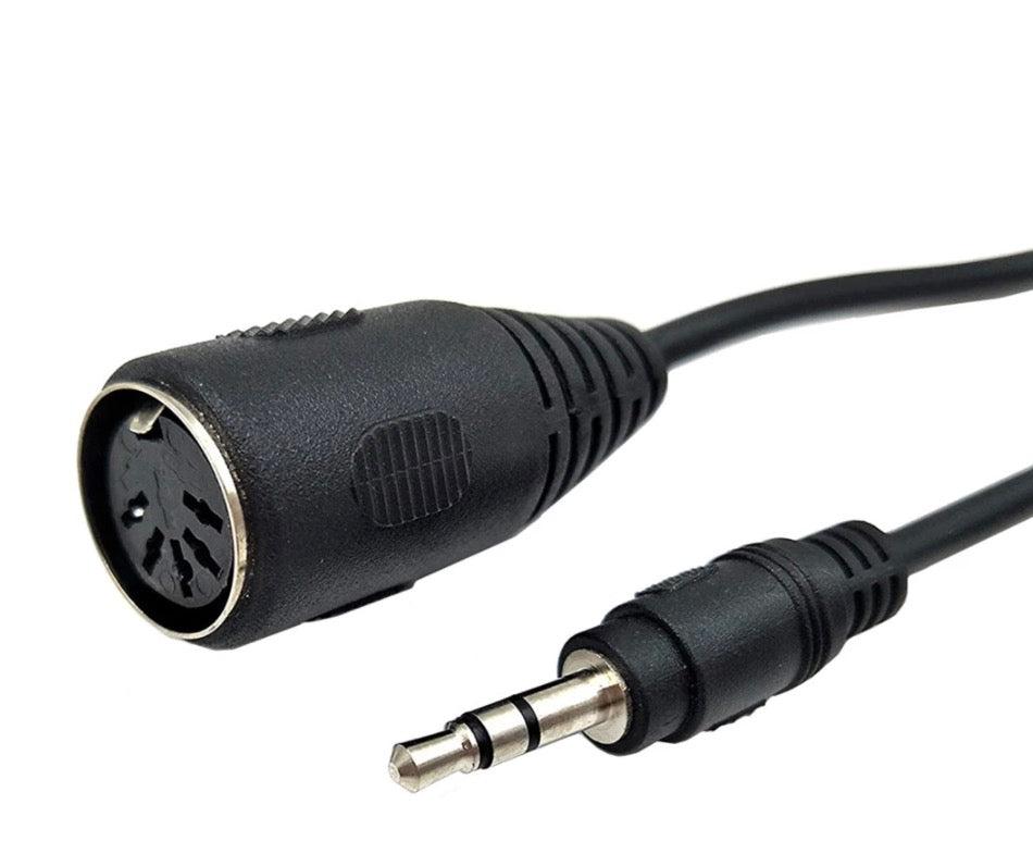 A black 3.5mm 5 Pin DIN MIDI cable with a 5-Pin DIN female connector on one end and a 3.